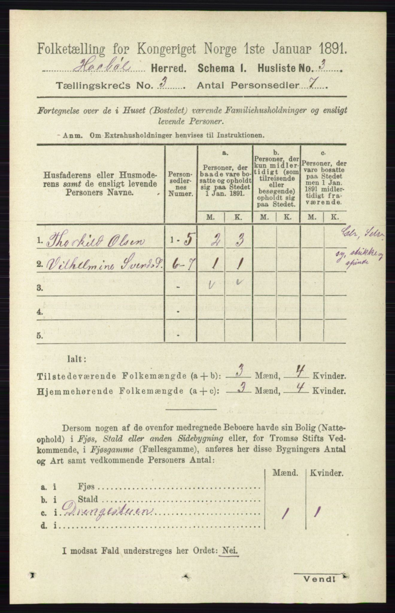 RA, 1891 census for 0138 Hobøl, 1891, p. 1595