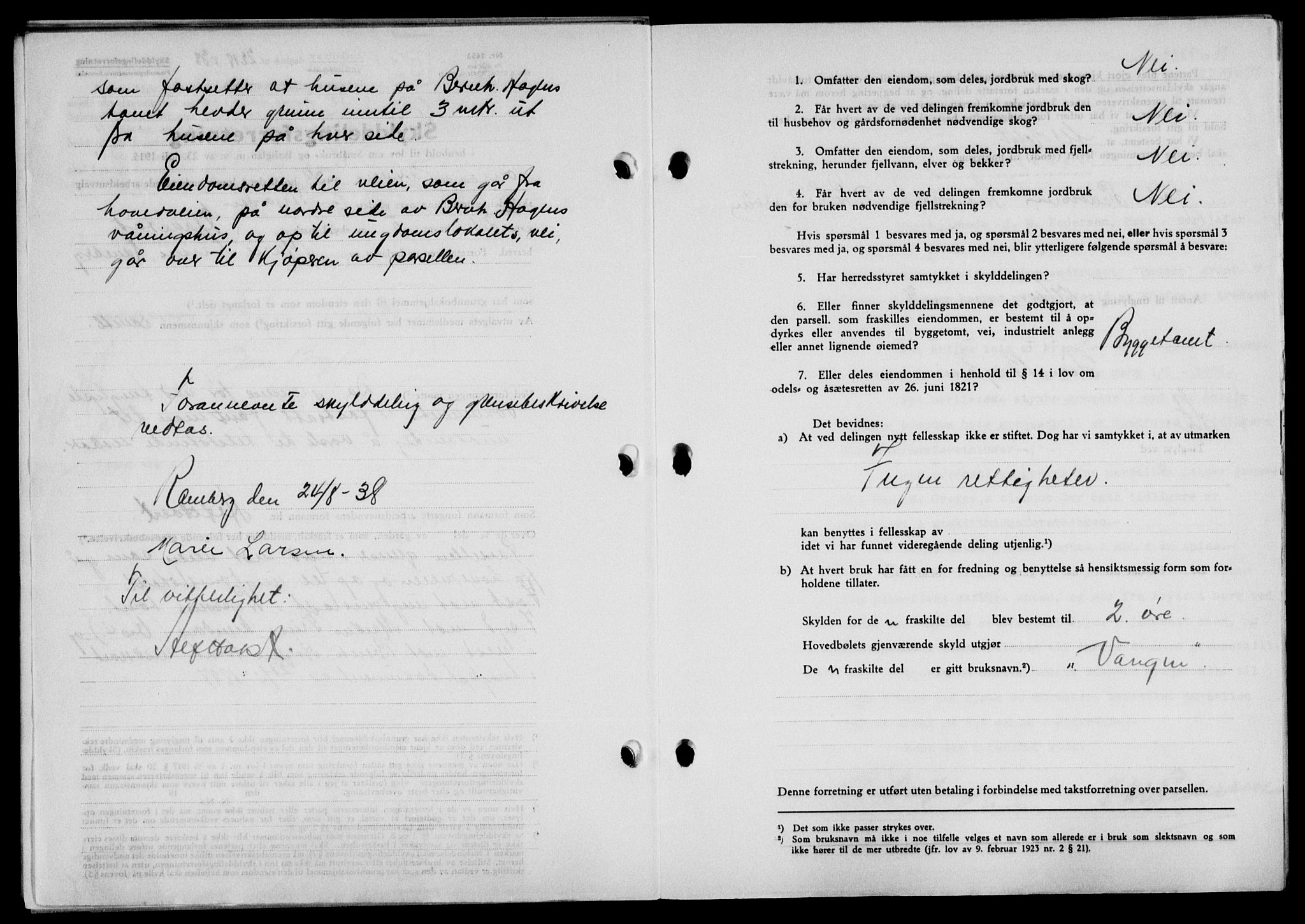 Lofoten sorenskriveri, SAT/A-0017/1/2/2C/L0004a: Mortgage book no. 4a, 1938-1938, Diary no: : 2218/1938