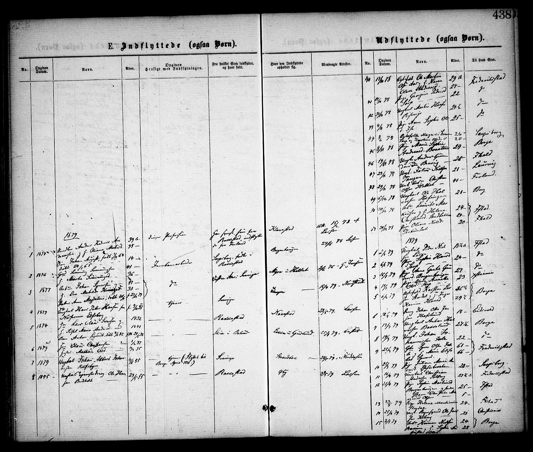 Skjeberg prestekontor Kirkebøker, SAO/A-10923/F/Fa/L0008: Parish register (official) no. I 8, 1869-1885, p. 438