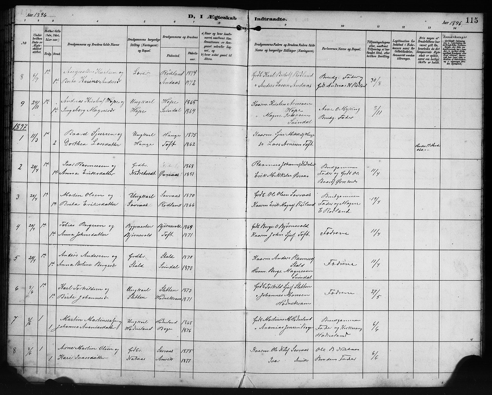 Lindås Sokneprestembete, SAB/A-76701/H/Hab: Parish register (copy) no. E 3, 1892-1905, p. 115