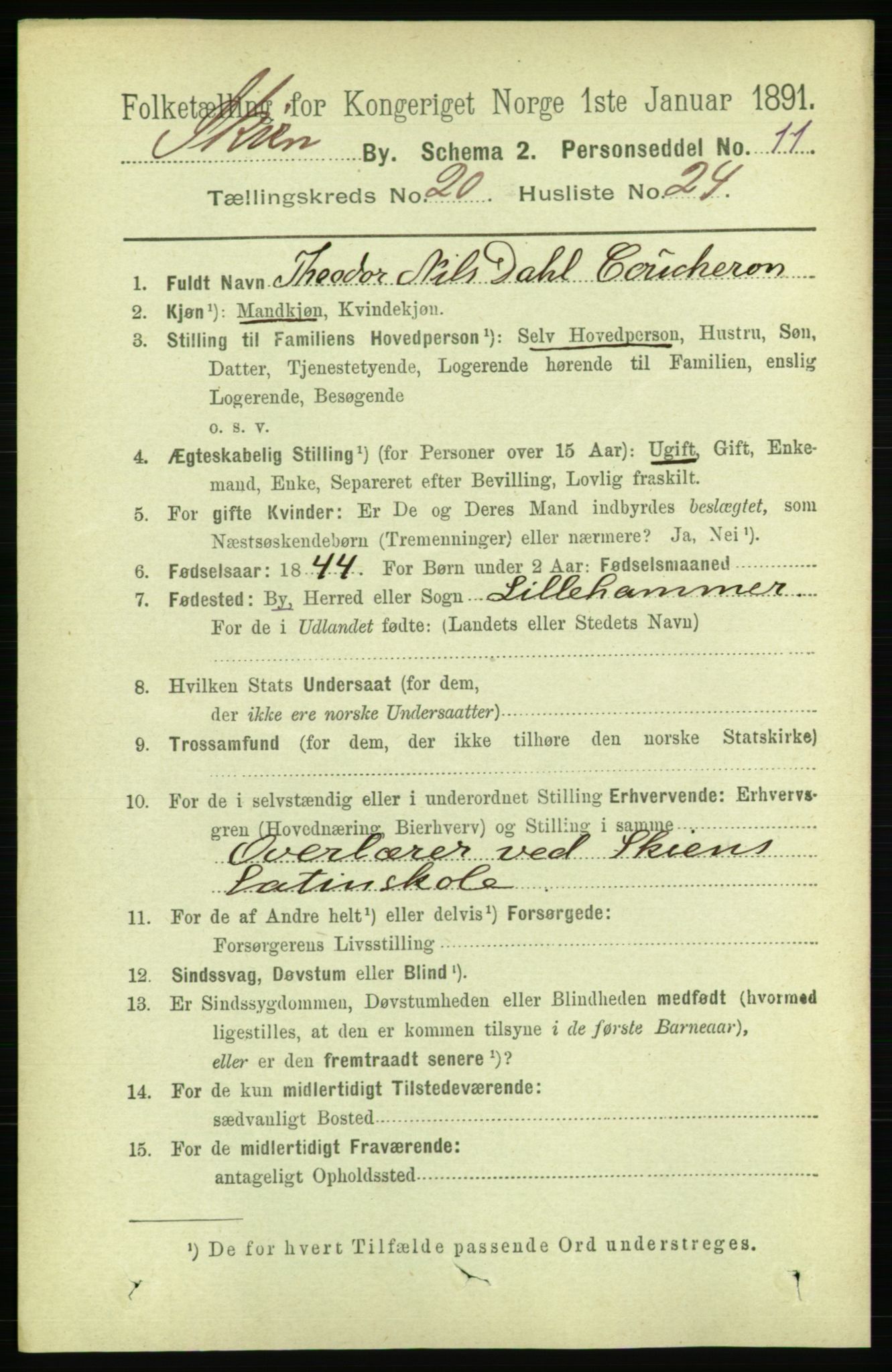 RA, 1891 census for 0806 Skien, 1891, p. 5398