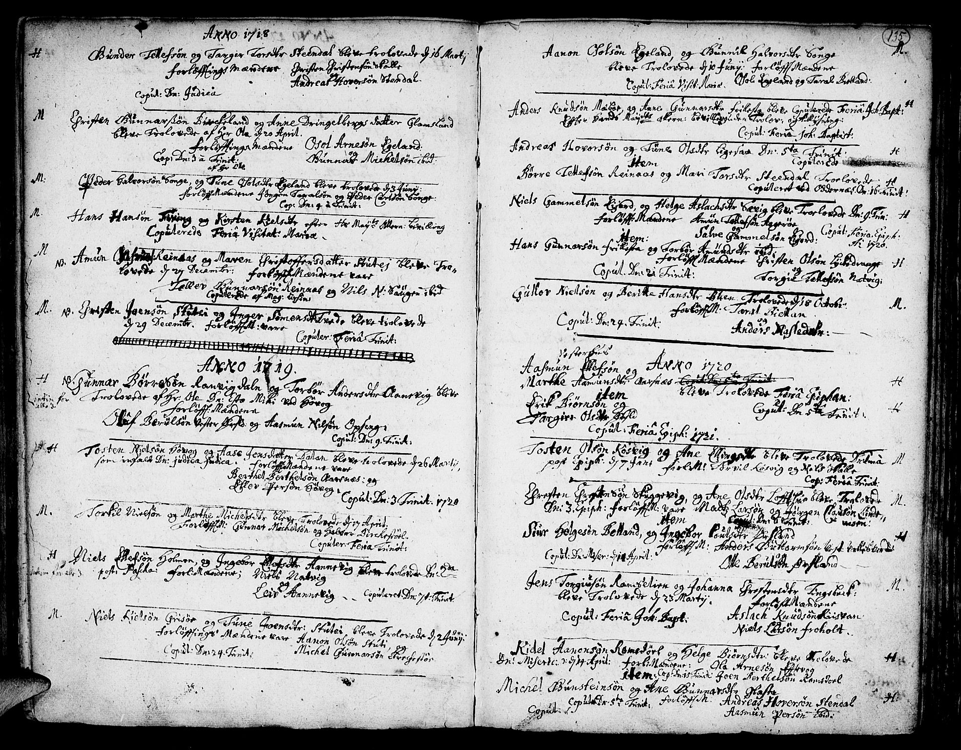 Vestre Moland sokneprestkontor, SAK/1111-0046/F/Fa/Fab/L0001: Parish register (official) no. A 1, 1687-1760, p. 135
