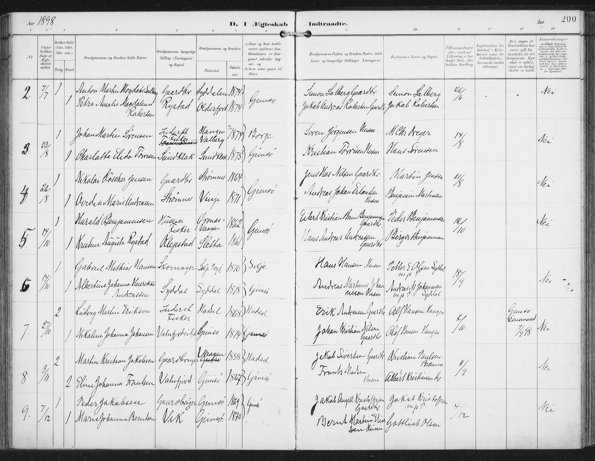 Ministerialprotokoller, klokkerbøker og fødselsregistre - Nordland, AV/SAT-A-1459/876/L1098: Parish register (official) no. 876A04, 1896-1915, p. 200