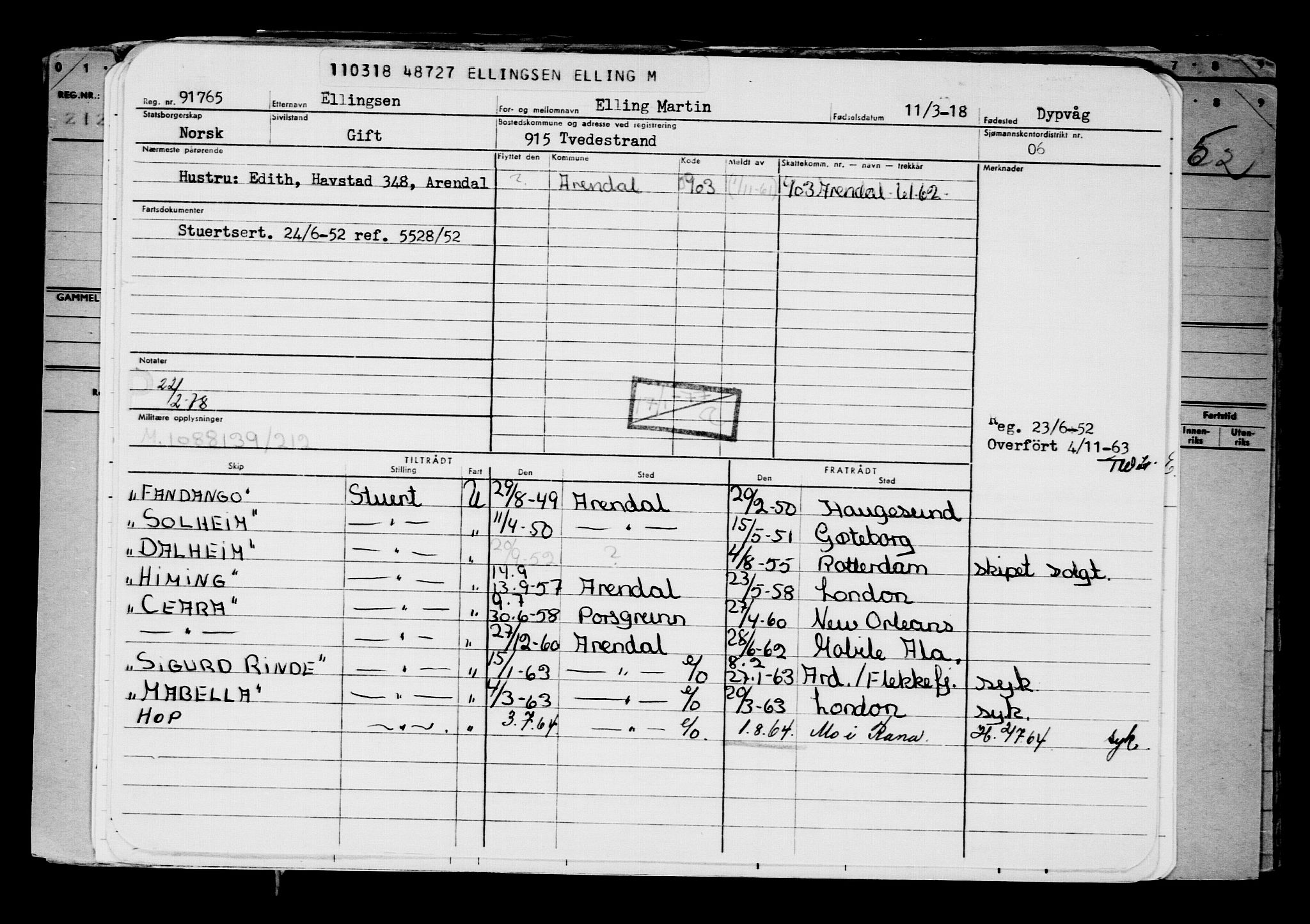 Direktoratet for sjømenn, RA/S-3545/G/Gb/L0156: Hovedkort, 1918, p. 242