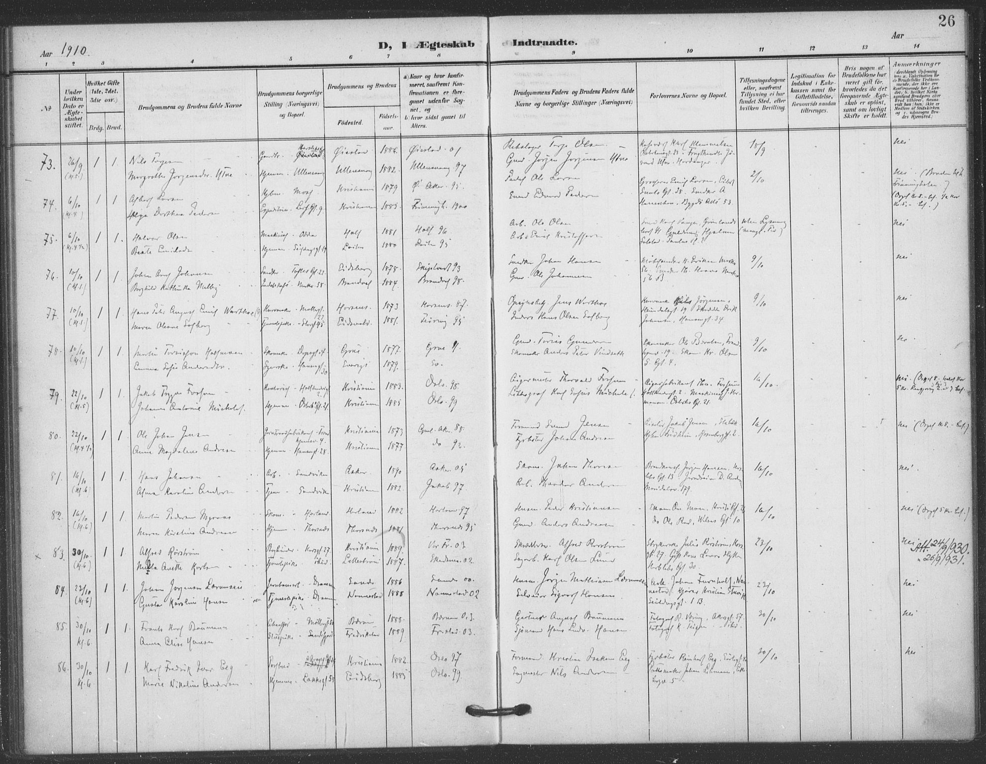 Jakob prestekontor Kirkebøker, AV/SAO-A-10850/F/Fa/L0010: Parish register (official) no. 10, 1908-1922, p. 26