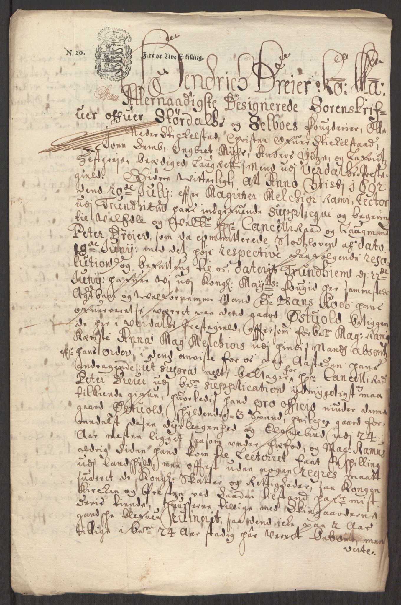 Rentekammeret inntil 1814, Reviderte regnskaper, Fogderegnskap, AV/RA-EA-4092/R62/L4185: Fogderegnskap Stjørdal og Verdal, 1692, p. 278