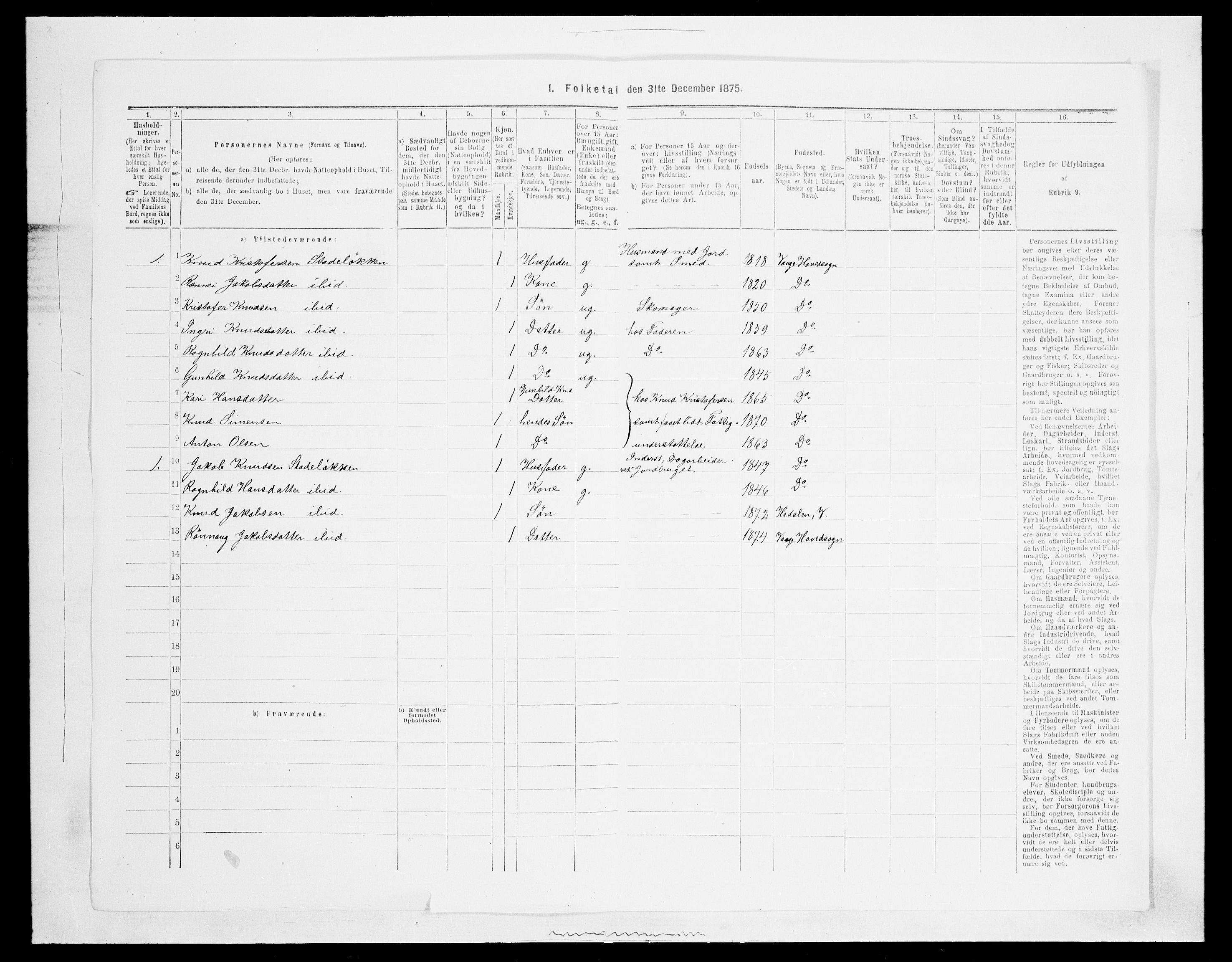 SAH, 1875 census for 0515P Vågå, 1875, p. 1251