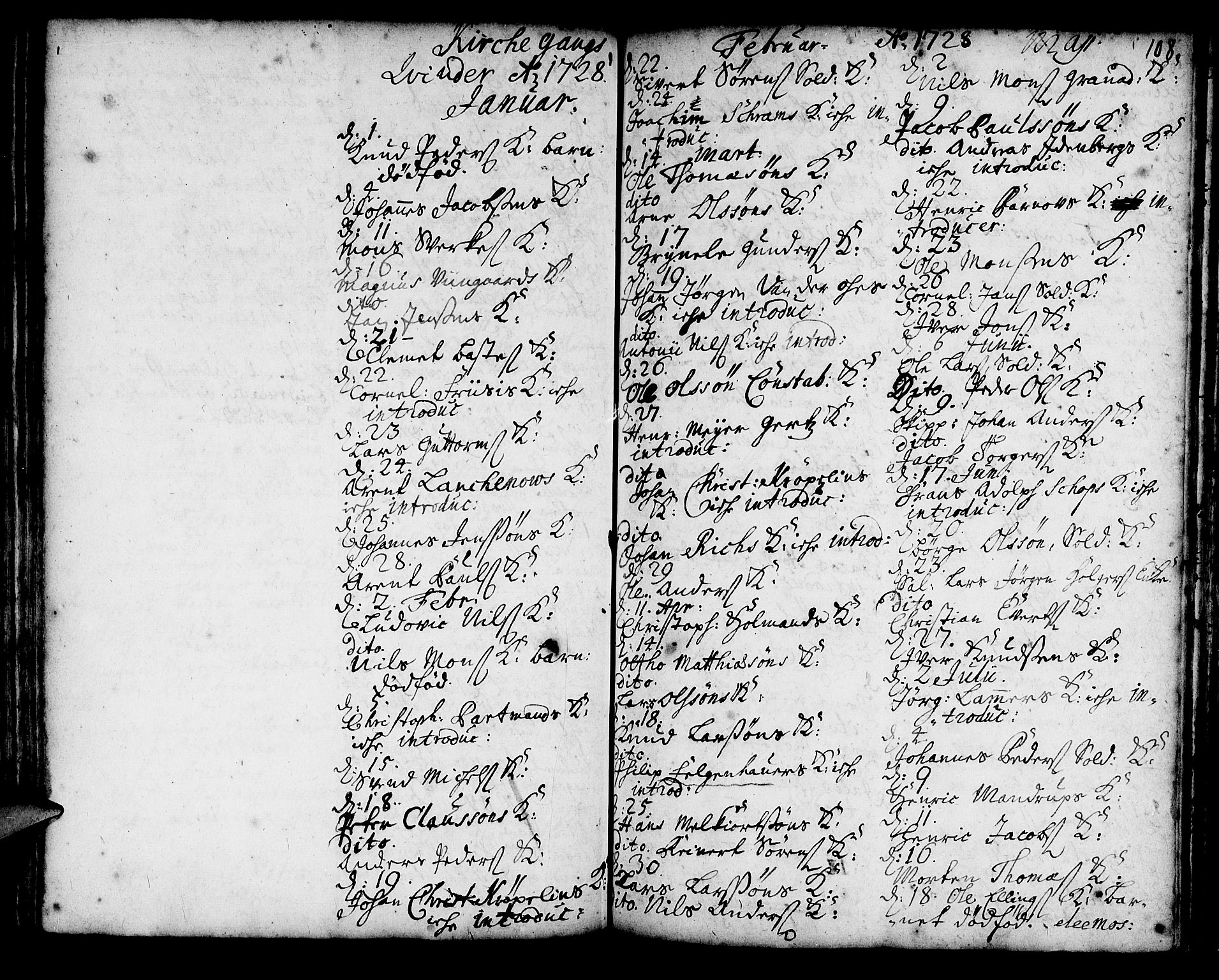 Korskirken sokneprestembete, SAB/A-76101/H/Haa/L0008: Parish register (official) no. A 8, 1698-1747, p. 108