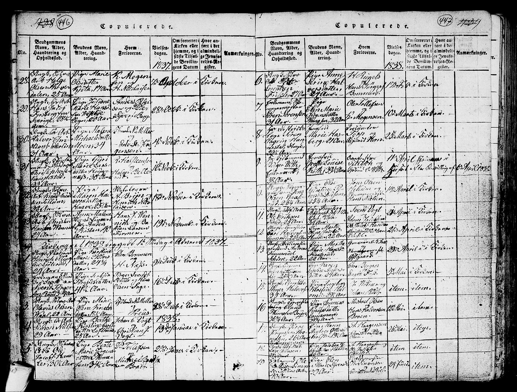 Kongsberg kirkebøker, AV/SAKO-A-22/G/Ga/L0001: Parish register (copy) no. 1, 1816-1839, p. 446-447
