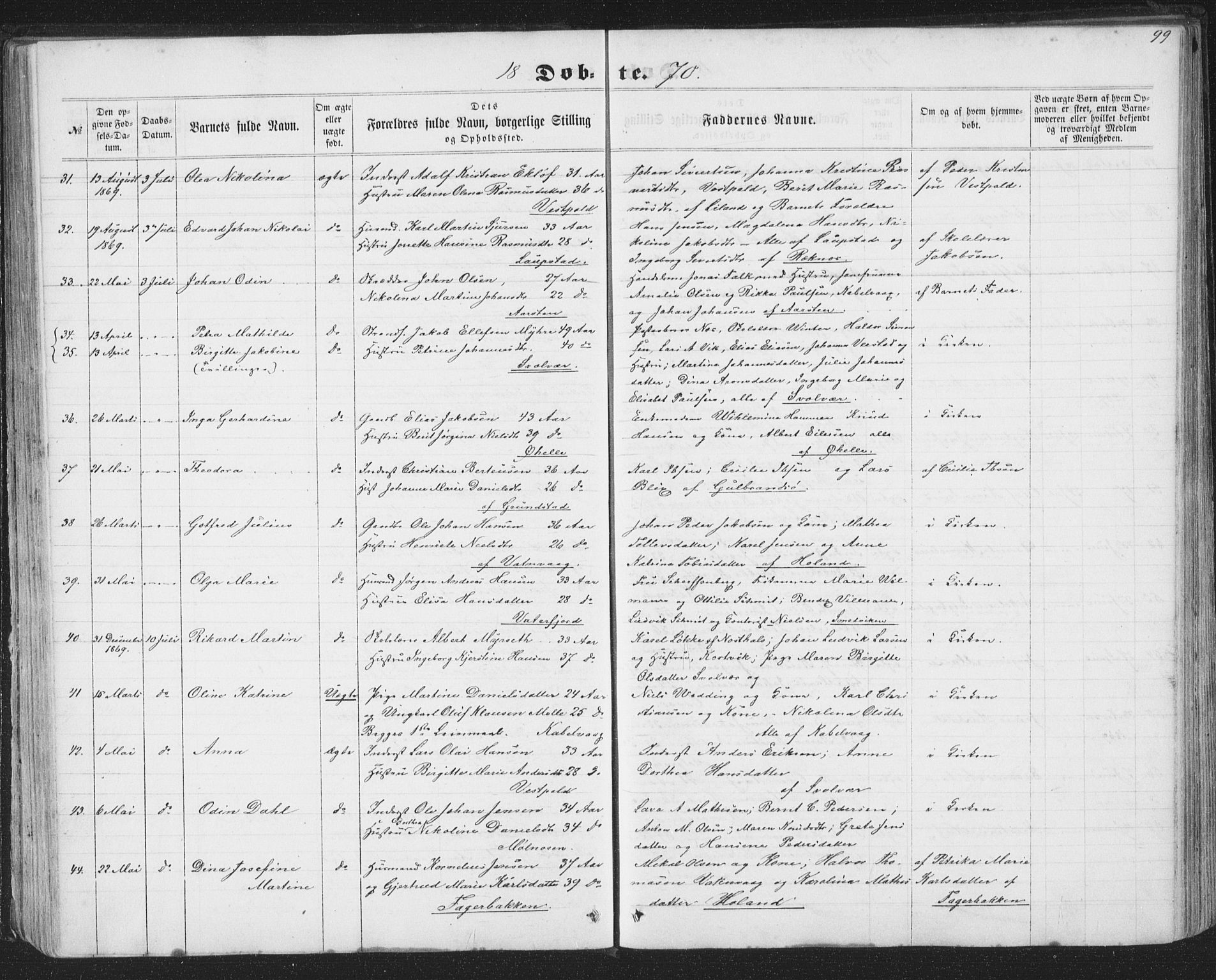 Ministerialprotokoller, klokkerbøker og fødselsregistre - Nordland, AV/SAT-A-1459/874/L1073: Parish register (copy) no. 874C02, 1860-1870, p. 99