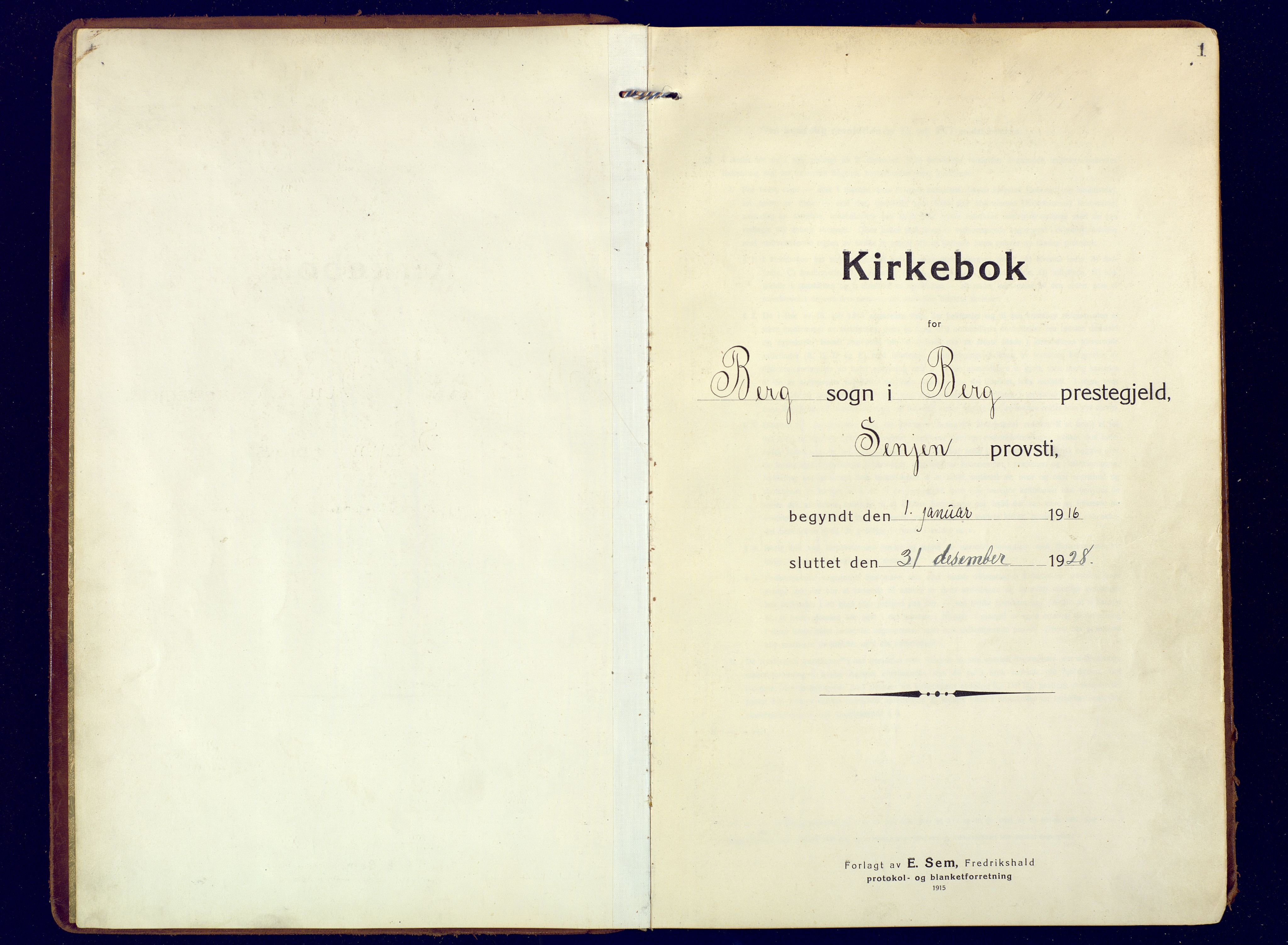 Berg sokneprestkontor, SATØ/S-1318/G/Ga/Gaa: Parish register (official) no. 9, 1916-1928, p. 1