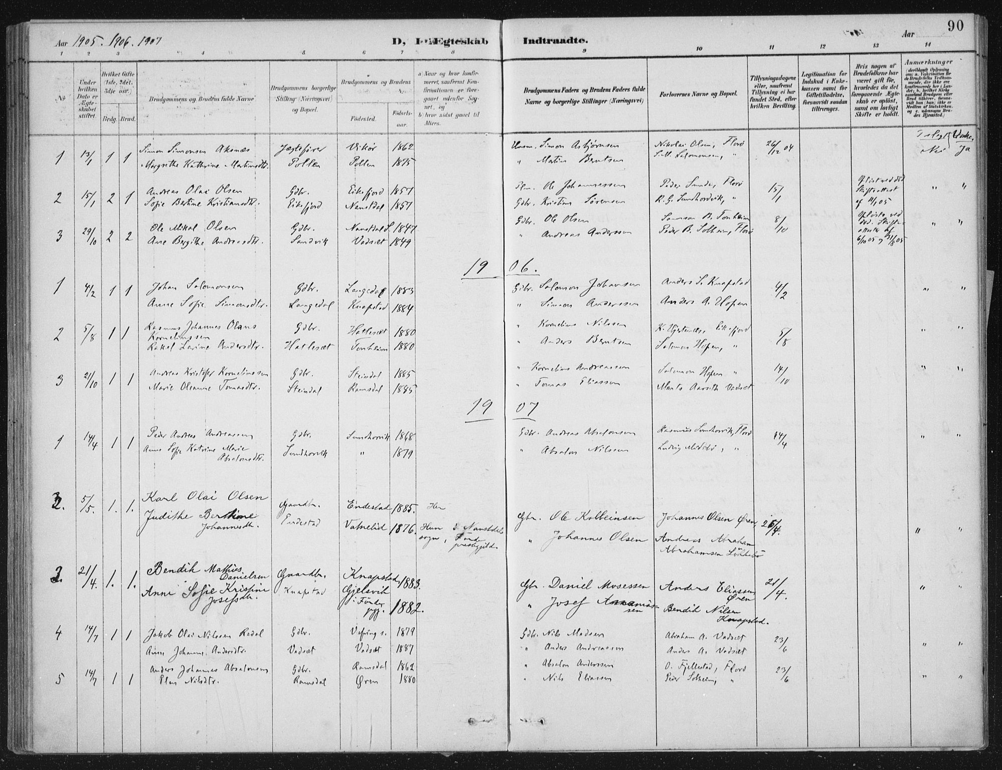 Kinn sokneprestembete, SAB/A-80801/H/Haa/Haae/L0001: Parish register (official) no. E 1, 1890-1916, p. 90