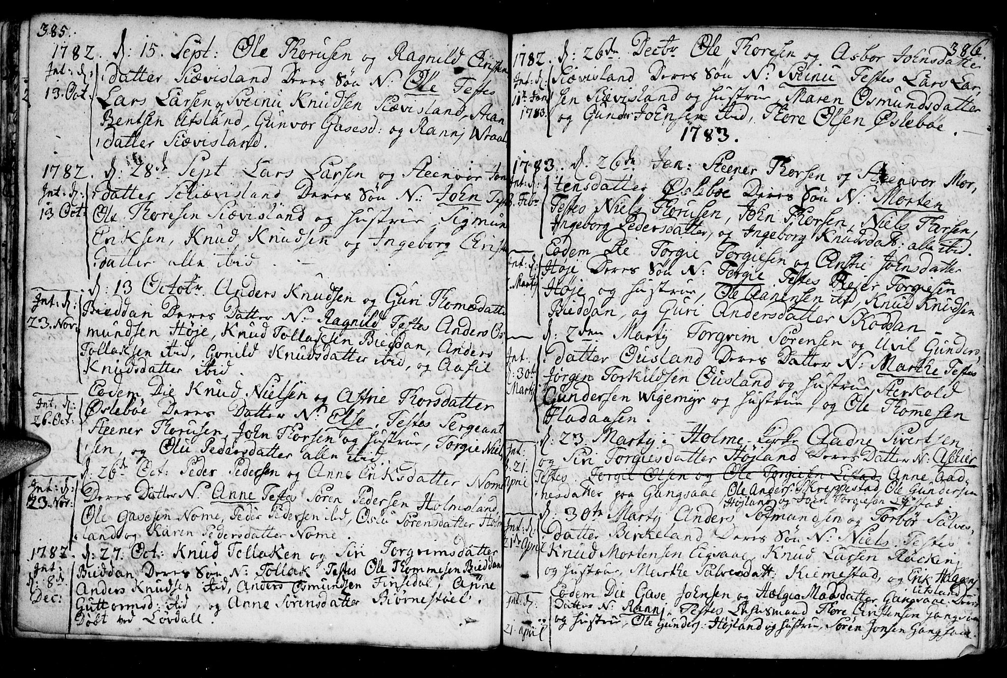 Holum sokneprestkontor, AV/SAK-1111-0022/F/Fa/Fac/L0001: Parish register (official) no. A 1, 1773-1820, p. 385-386