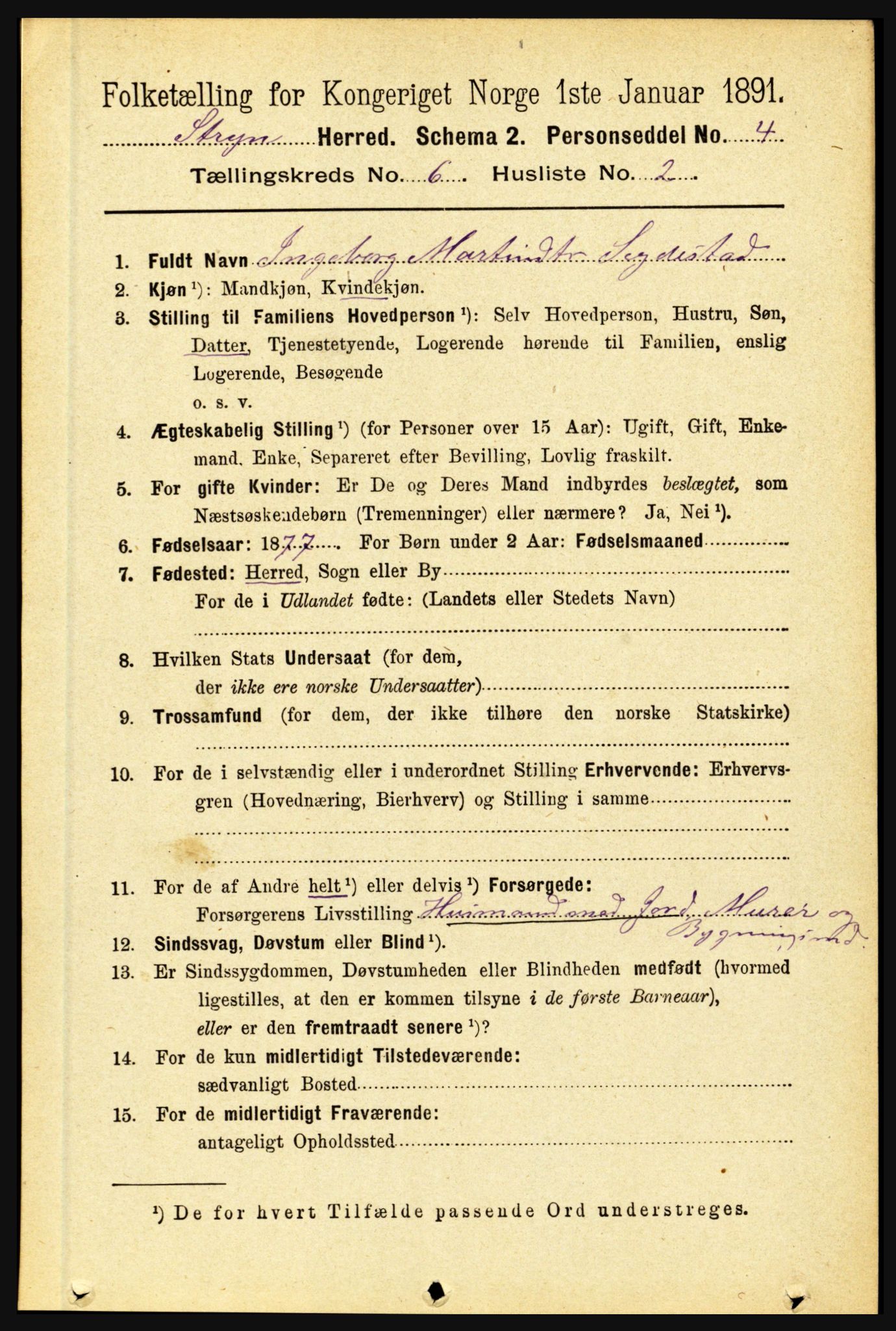 RA, 1891 census for 1448 Stryn, 1891, p. 2399