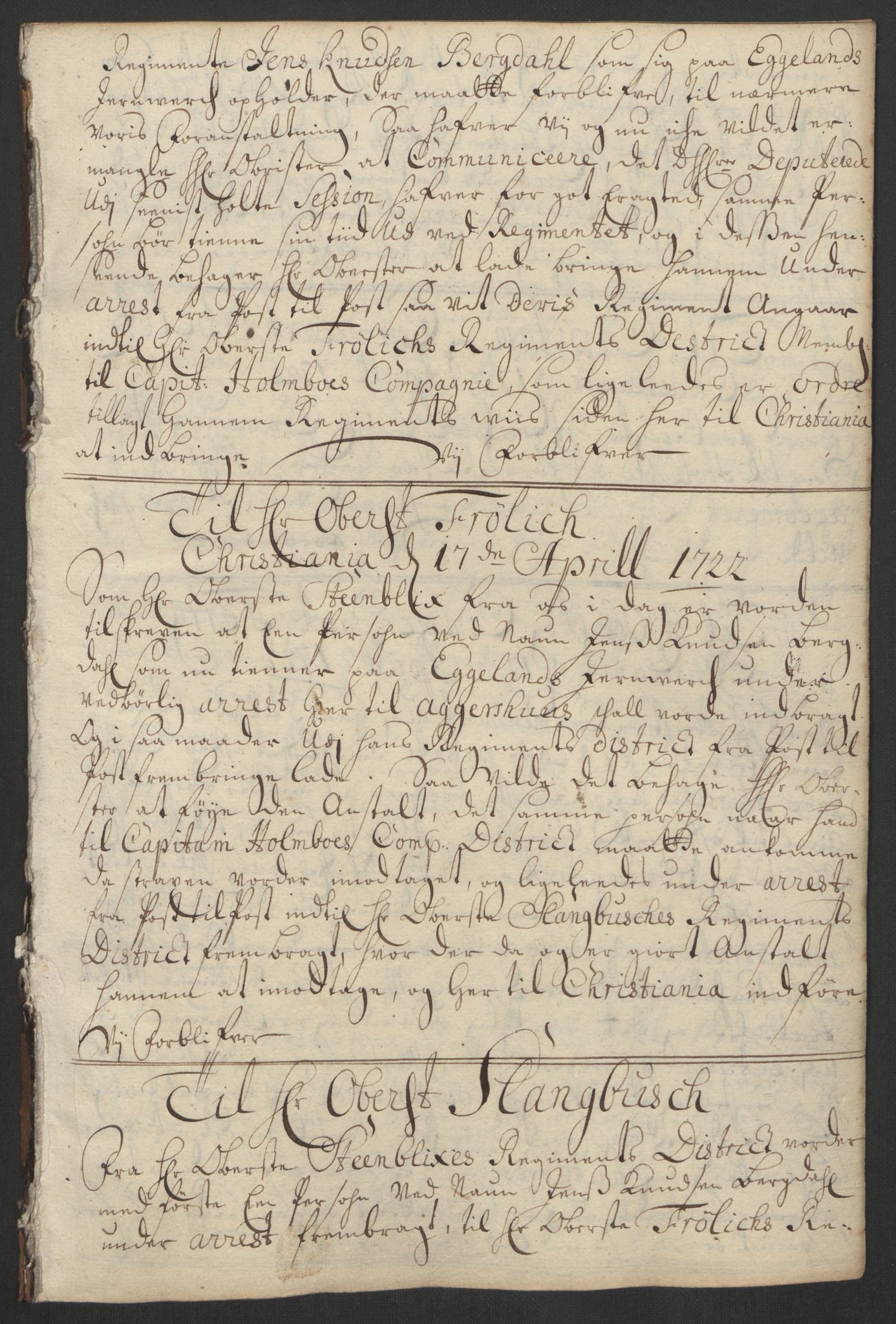 Kommanderende general (KG I) med Det norske krigsdirektorium, AV/RA-EA-5419/B/L0007: Kommanderende generals konsepter, 1722-1723, p. 48