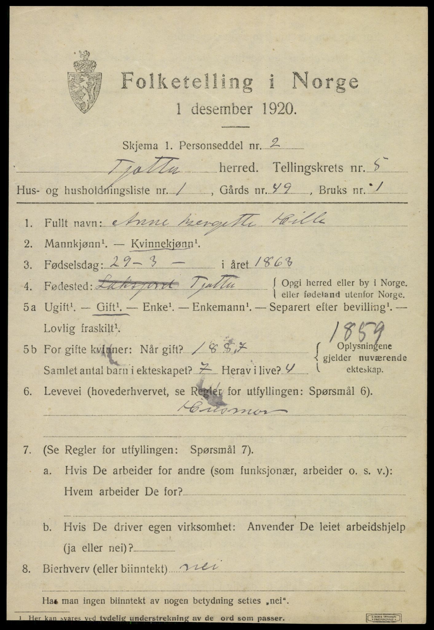 SAT, 1920 census for Tjøtta, 1920, p. 1969