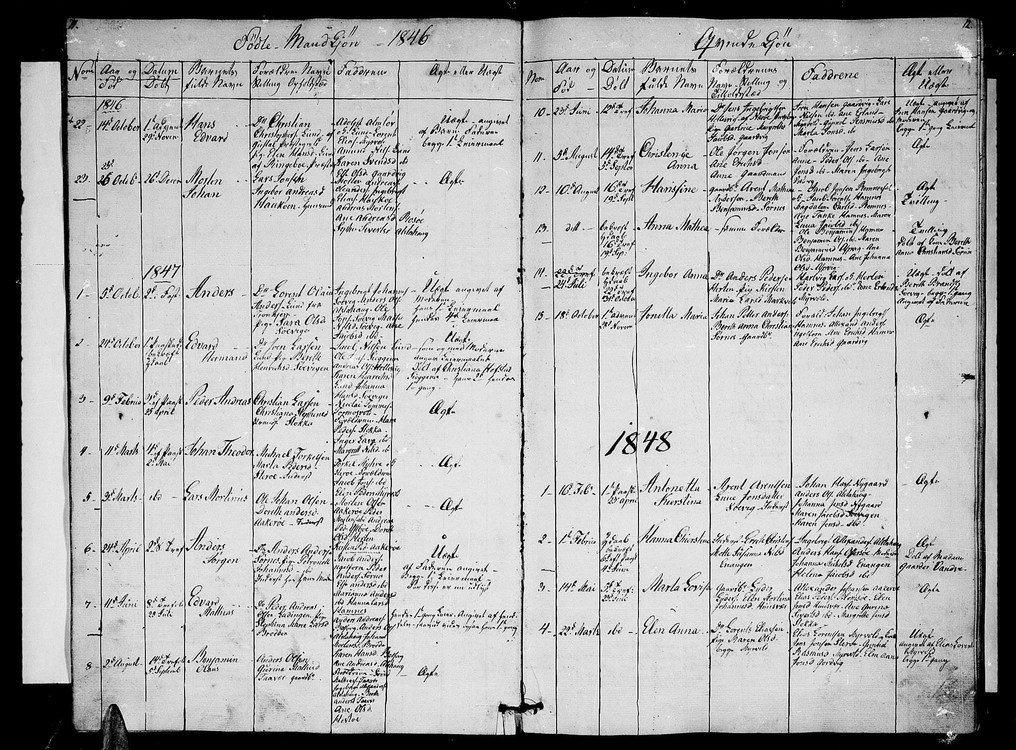 Ministerialprotokoller, klokkerbøker og fødselsregistre - Nordland, AV/SAT-A-1459/830/L0460: Parish register (copy) no. 830C02, 1843-1865, p. 11-12