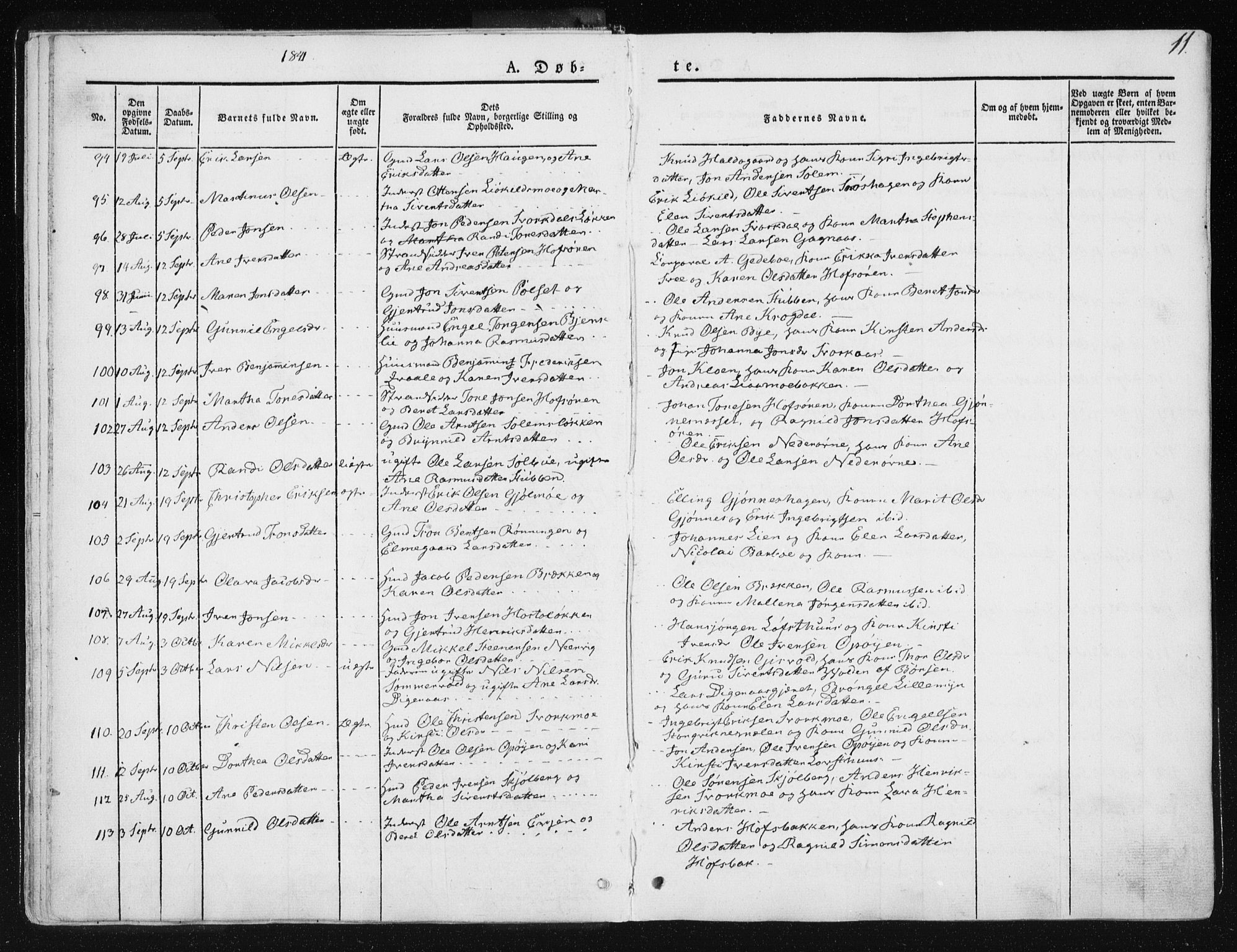 Ministerialprotokoller, klokkerbøker og fødselsregistre - Sør-Trøndelag, AV/SAT-A-1456/668/L0805: Parish register (official) no. 668A05, 1840-1853, p. 11