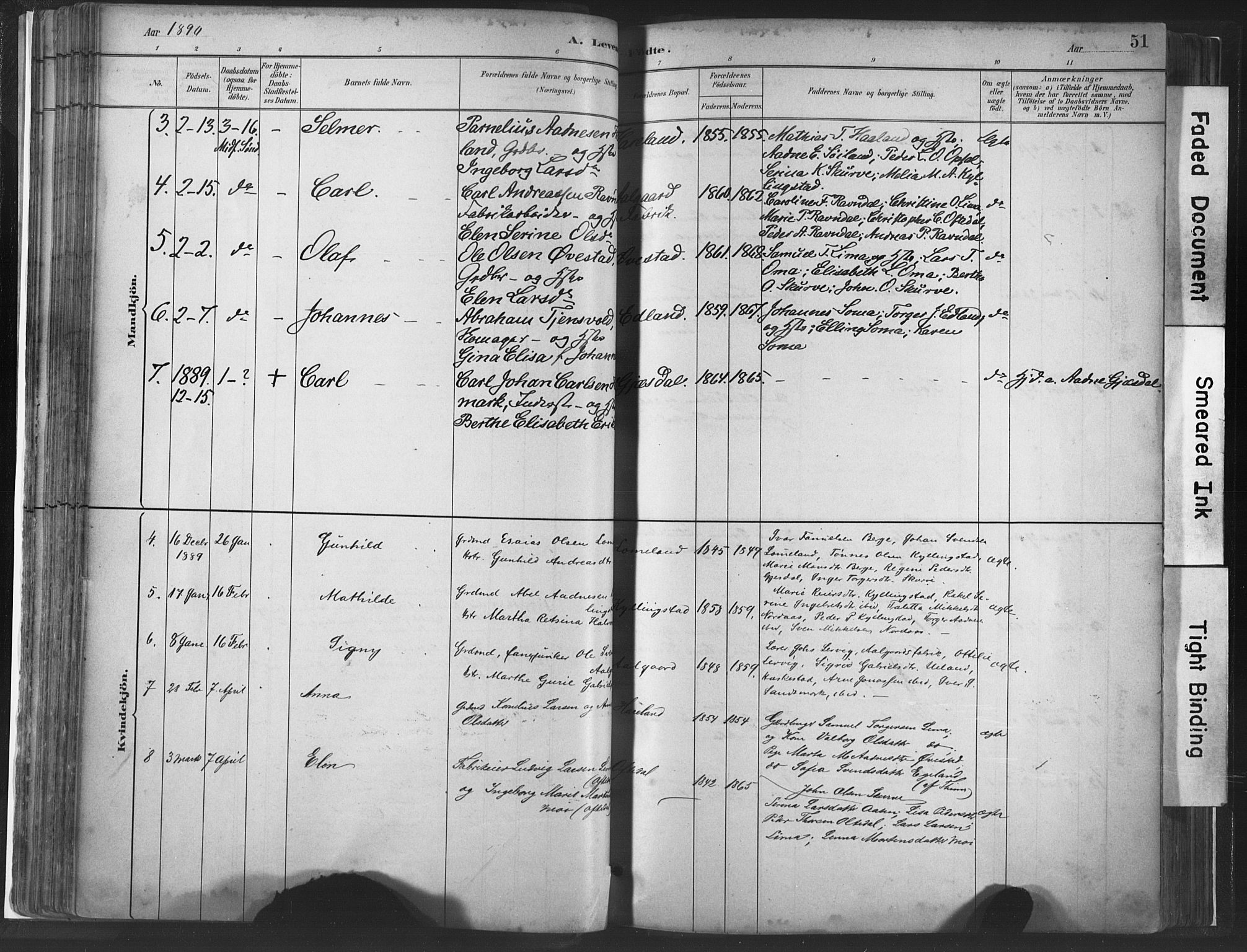 Lye sokneprestkontor, SAST/A-101794/001/30BA/L0010: Parish register (official) no. A 10, 1881-1896, p. 51