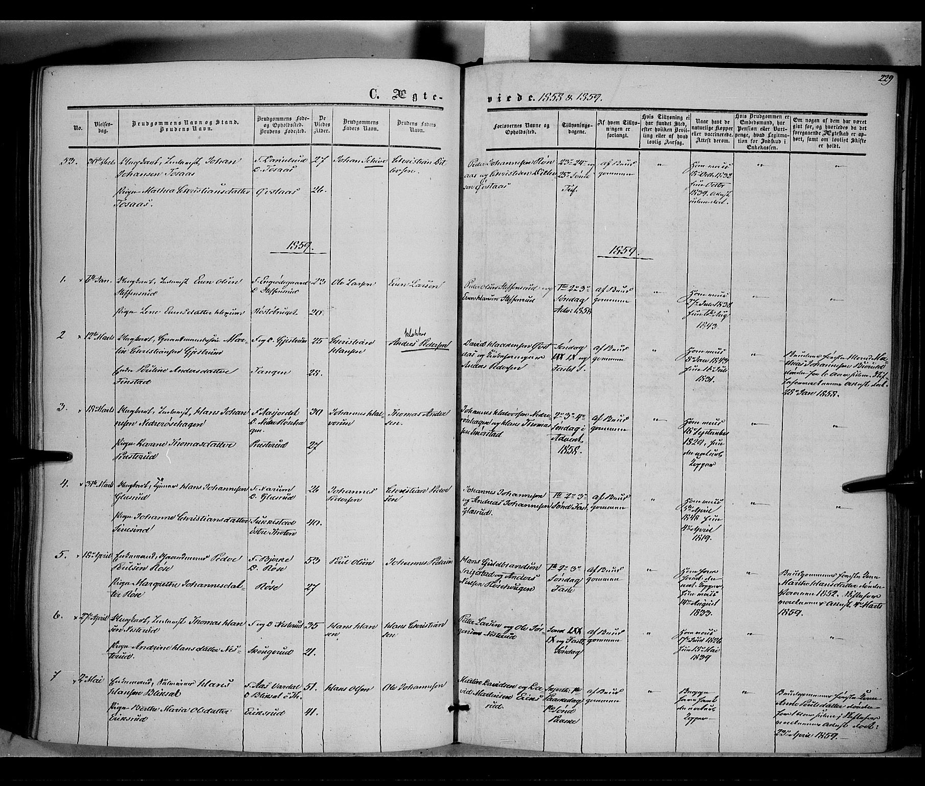 Vestre Toten prestekontor, AV/SAH-PREST-108/H/Ha/Haa/L0006: Parish register (official) no. 6, 1856-1861, p. 229