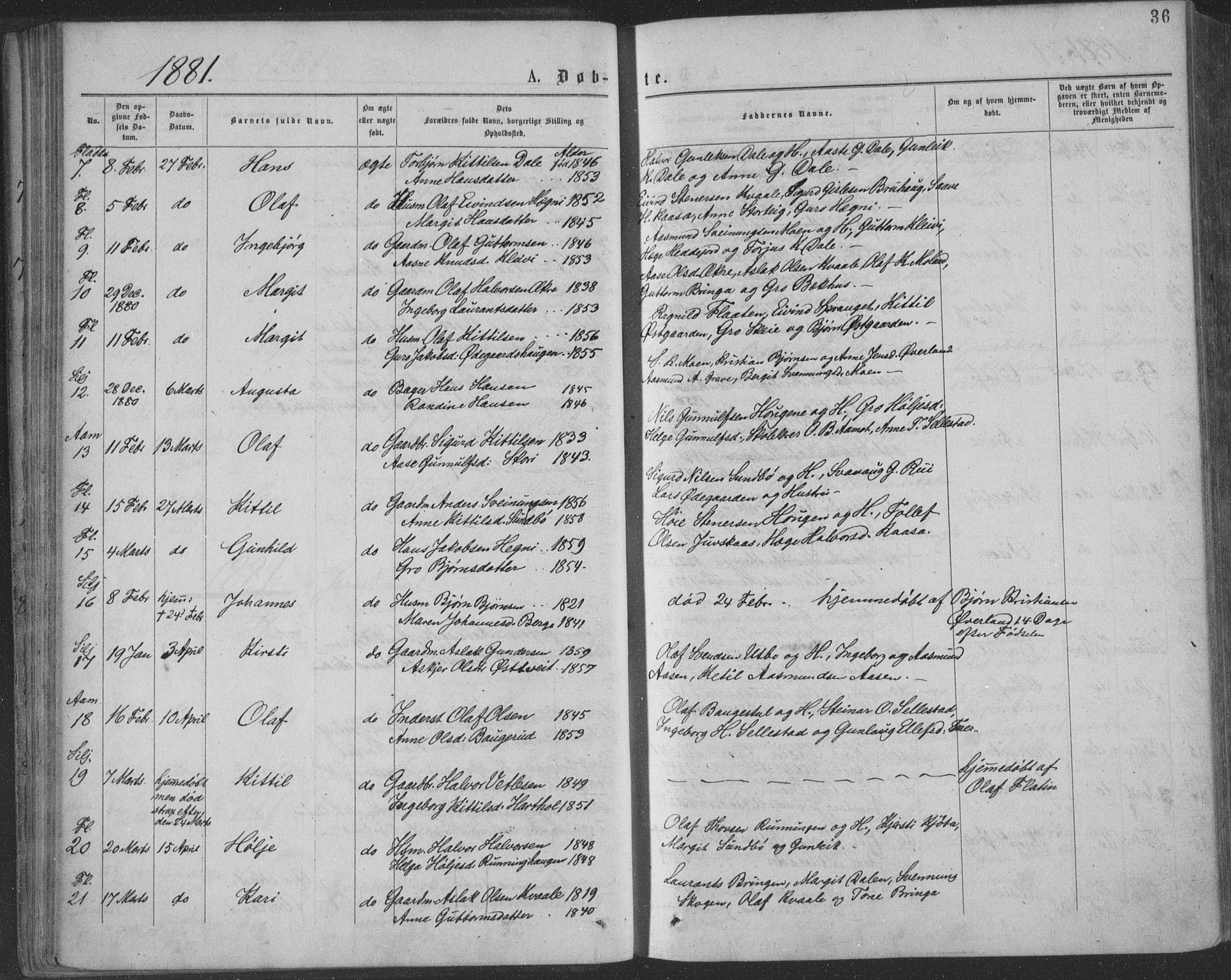 Seljord kirkebøker, SAKO/A-20/F/Fa/L0014: Parish register (official) no. I 14, 1877-1886, p. 36