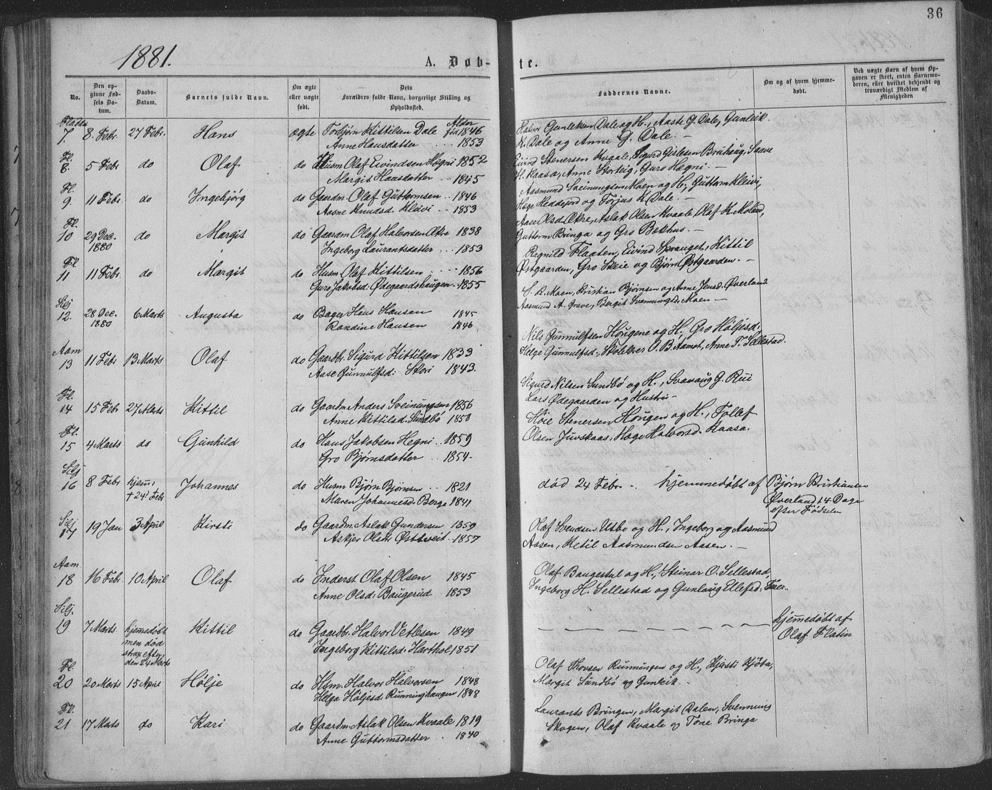 Seljord kirkebøker, AV/SAKO-A-20/F/Fa/L0014: Parish register (official) no. I 14, 1877-1886, p. 36