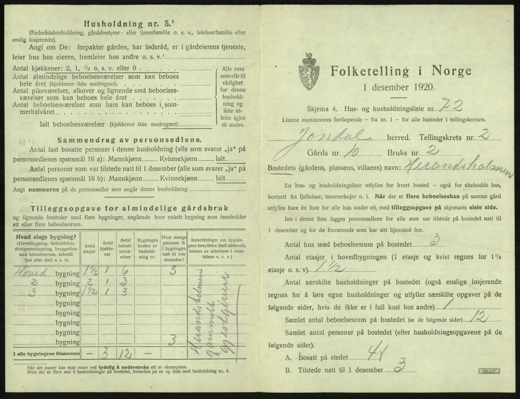 SAB, 1920 census for Jondal, 1920, p. 202