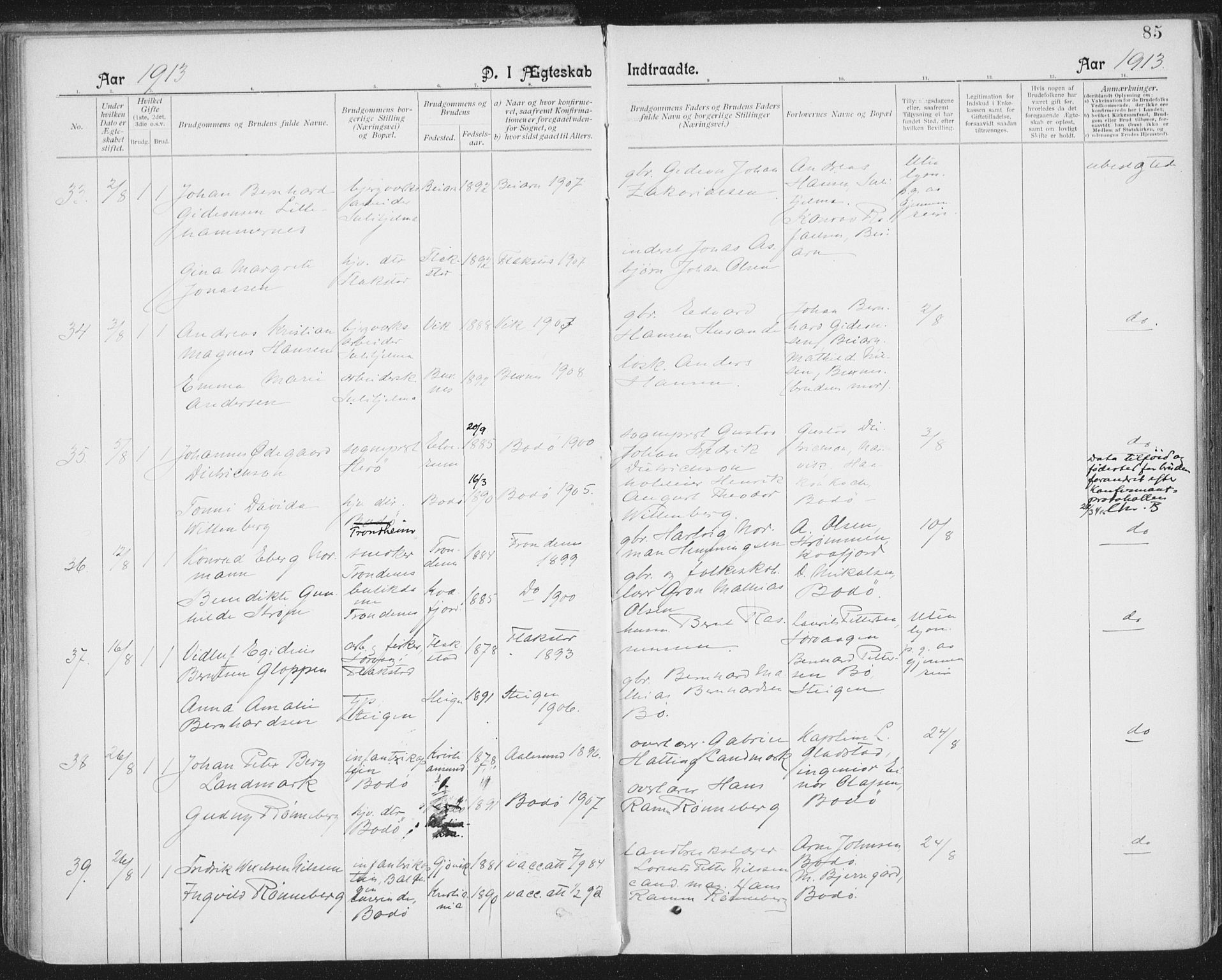 Ministerialprotokoller, klokkerbøker og fødselsregistre - Nordland, AV/SAT-A-1459/801/L0012: Parish register (official) no. 801A12, 1900-1916, p. 85