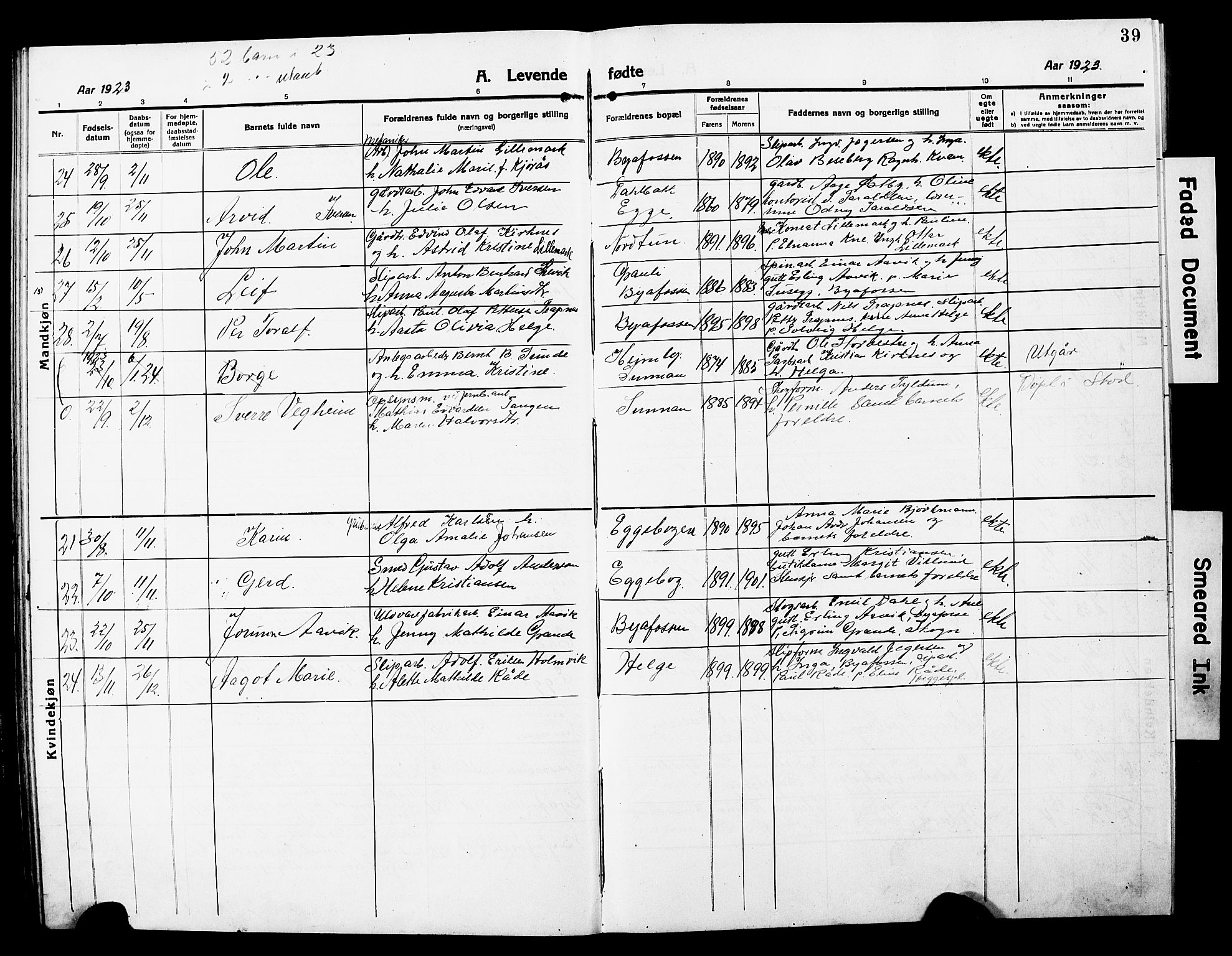 Ministerialprotokoller, klokkerbøker og fødselsregistre - Nord-Trøndelag, AV/SAT-A-1458/740/L0382: Parish register (copy) no. 740C03, 1915-1927, p. 39