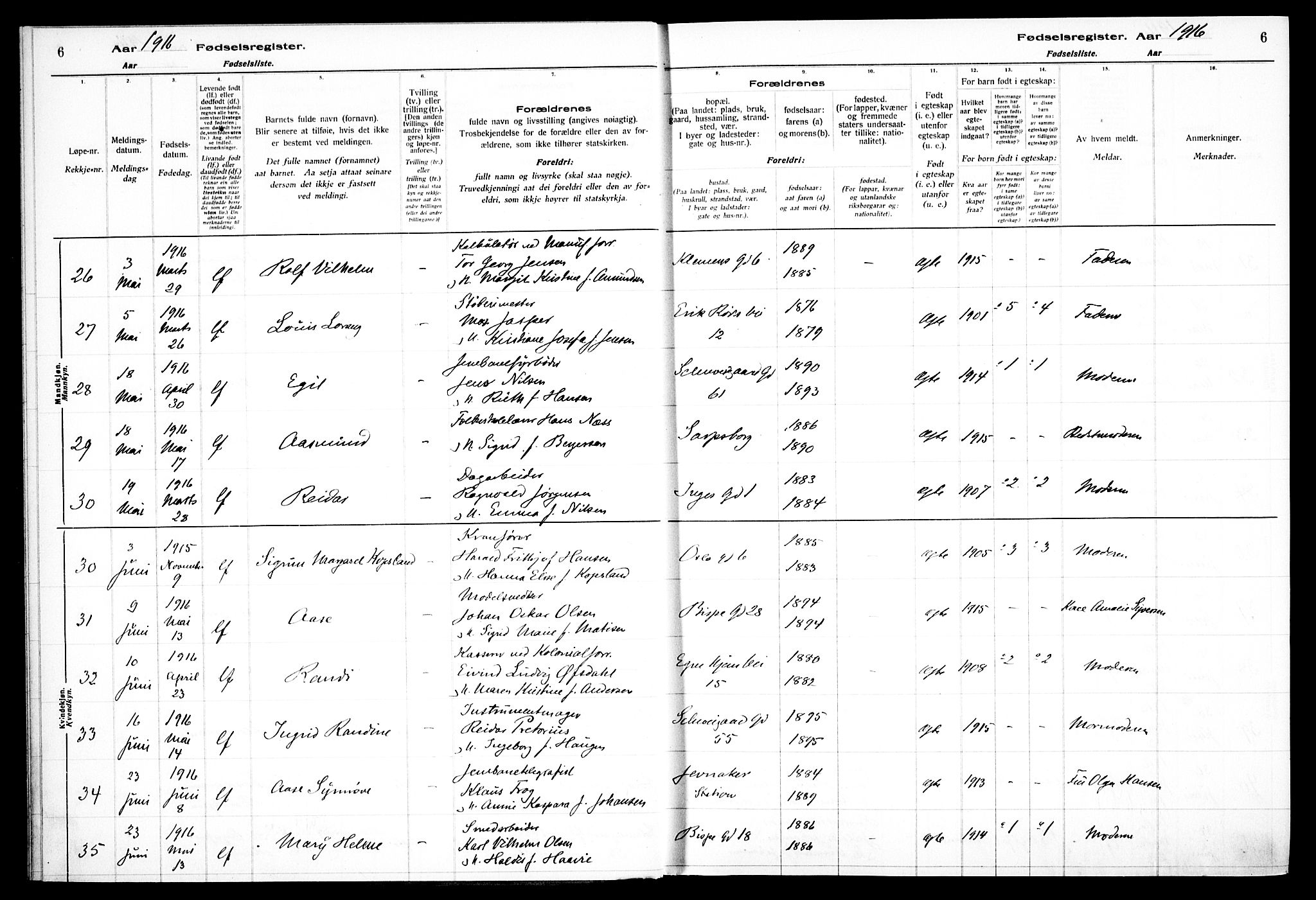 Gamlebyen prestekontor Kirkebøker, AV/SAO-A-10884/J/Ja/L0001: Birth register no. 1, 1916-1936, p. 6