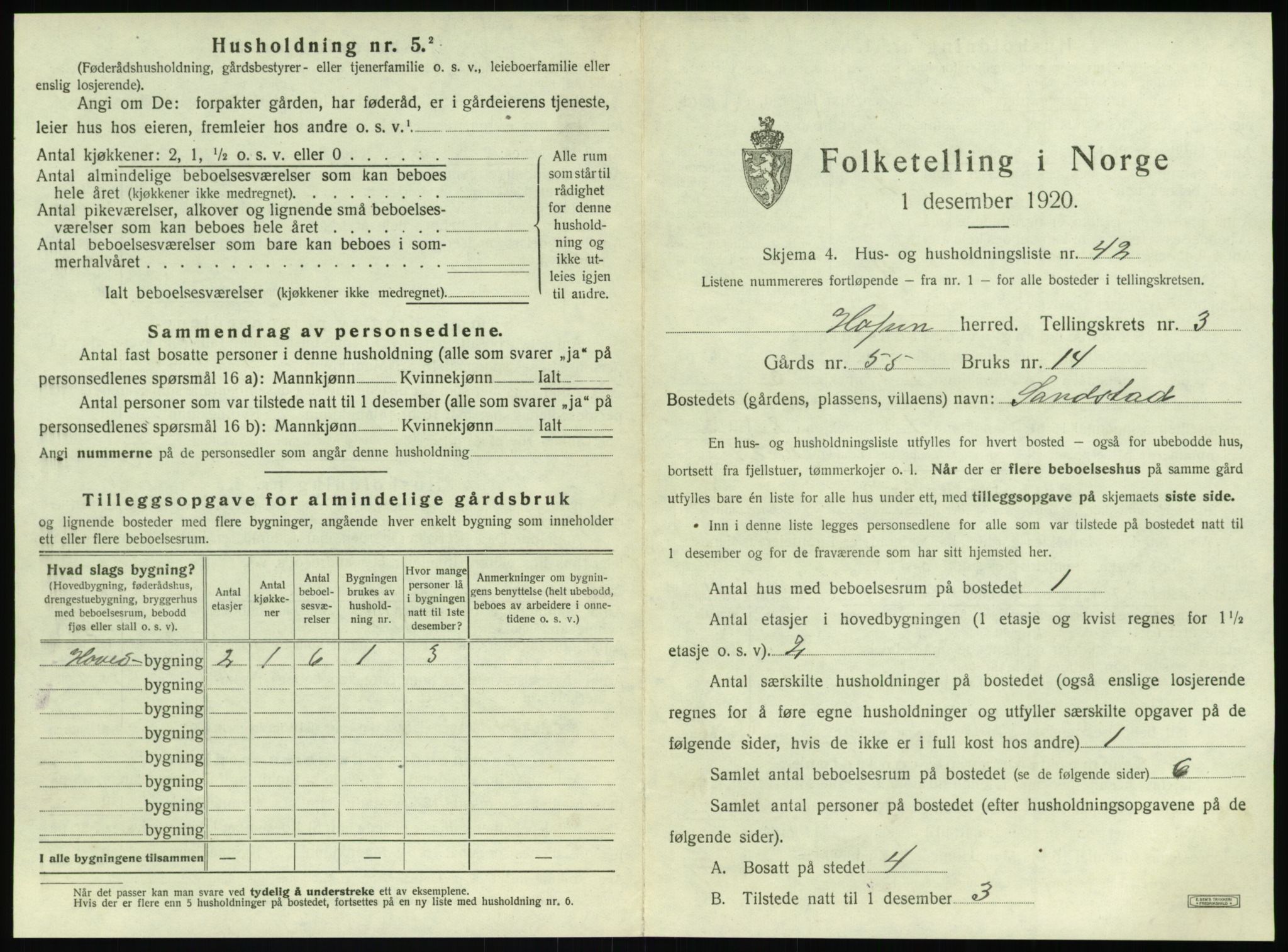 SAT, 1920 census for Hopen, 1920, p. 286