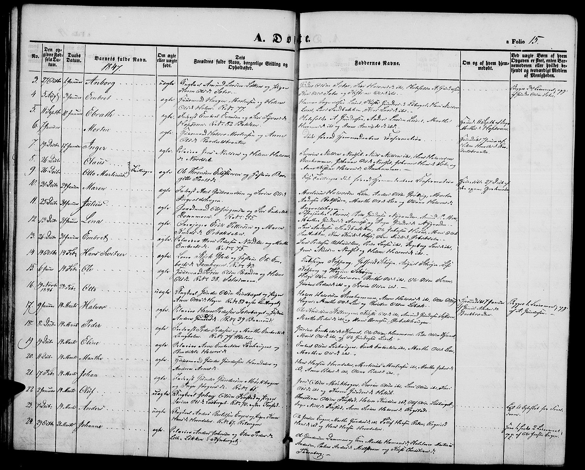 Elverum prestekontor, SAH/PREST-044/H/Ha/Hab/L0002: Parish register (copy) no. 2, 1845-1855, p. 15