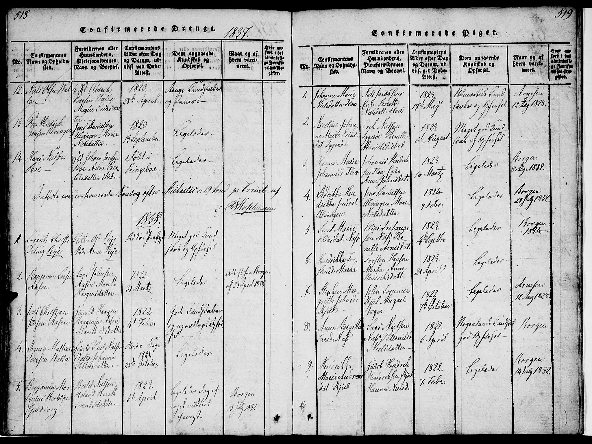 Ministerialprotokoller, klokkerbøker og fødselsregistre - Nordland, AV/SAT-A-1459/816/L0239: Parish register (official) no. 816A05, 1820-1845, p. 518-519