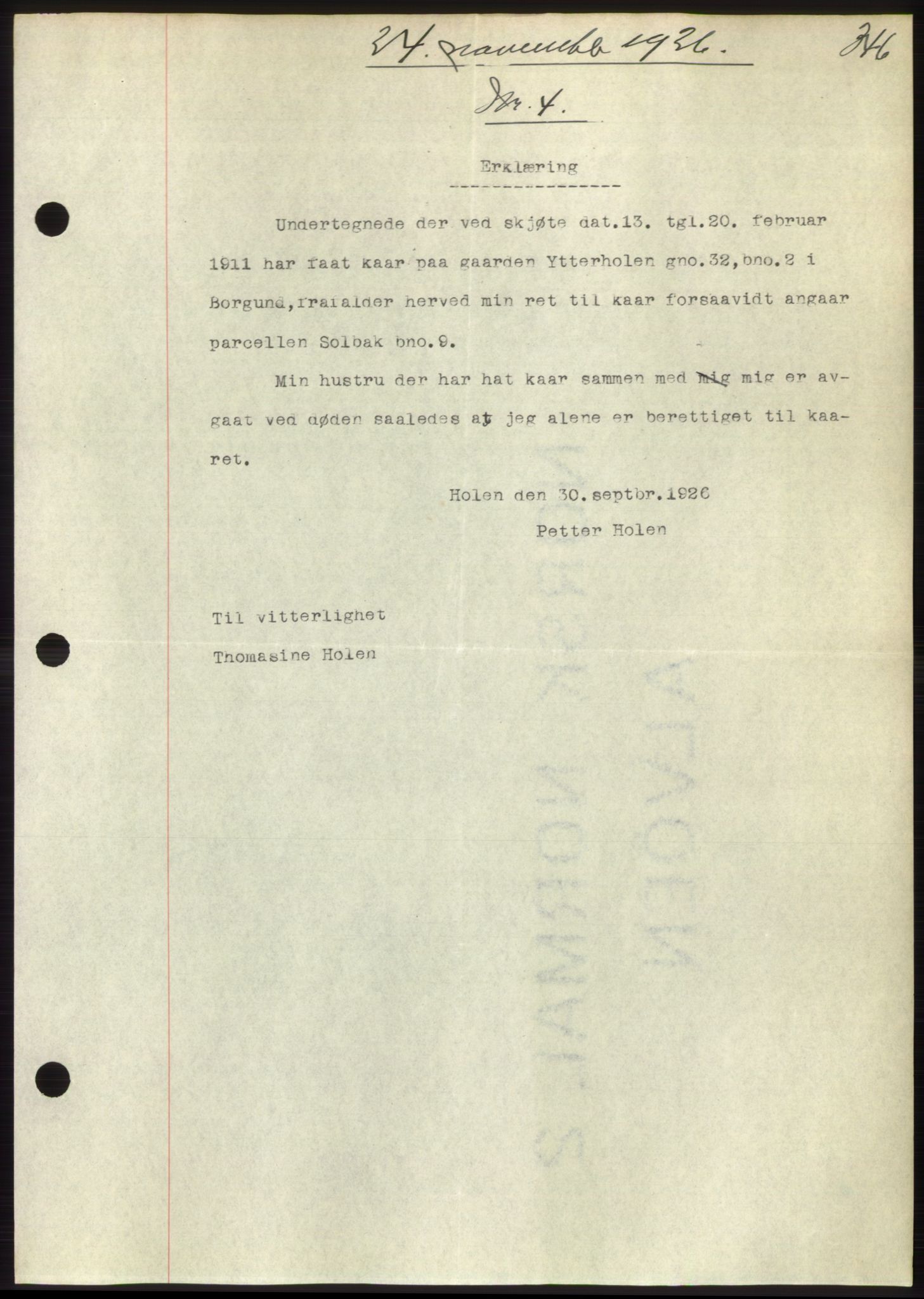 Nordre Sunnmøre sorenskriveri, AV/SAT-A-0006/1/2/2C/2Ca/L0035: Mortgage book no. 37, 1926-1926, Deed date: 24.11.1926