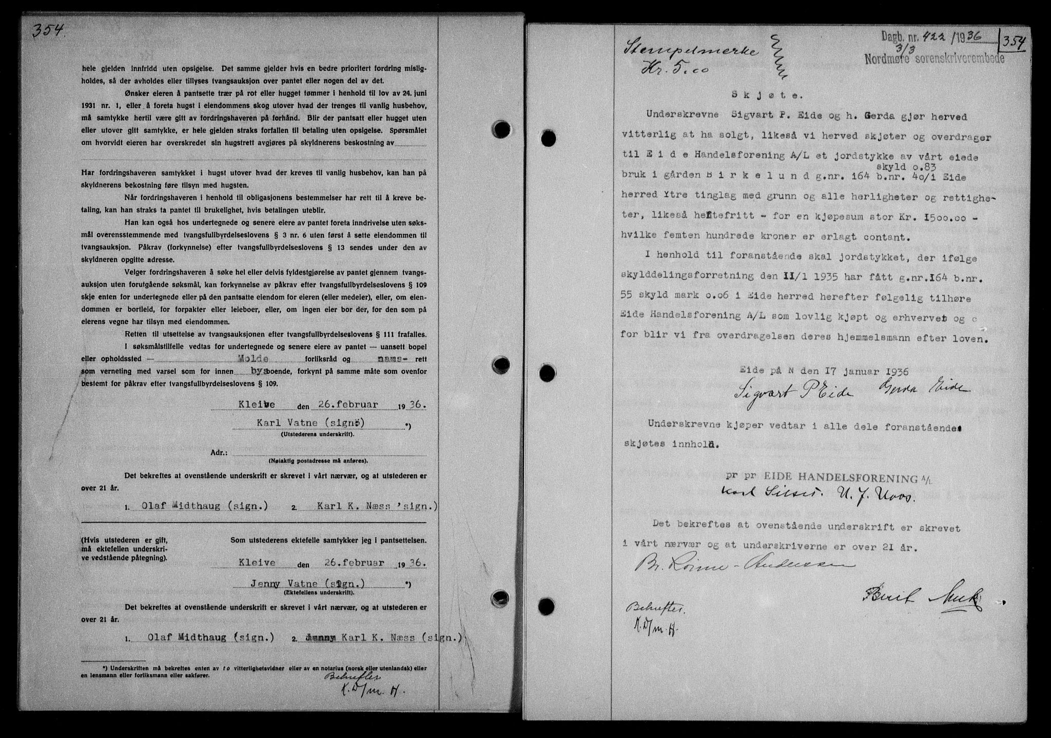 Nordmøre sorenskriveri, AV/SAT-A-4132/1/2/2Ca/L0087: Mortgage book no. 77, 1935-1936, Deed date: 03.03.1936