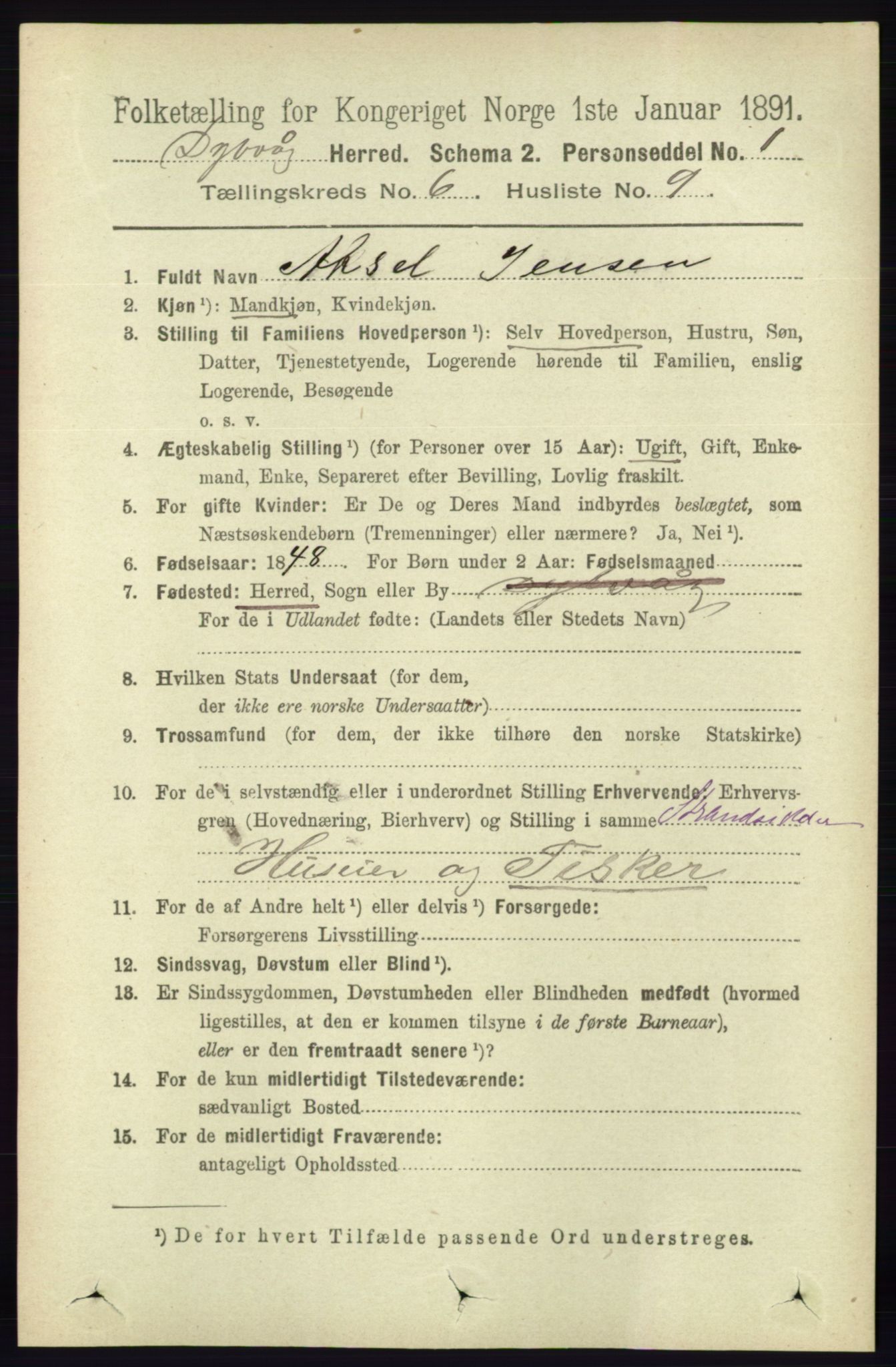 RA, 1891 census for 0915 Dypvåg, 1891, p. 1830