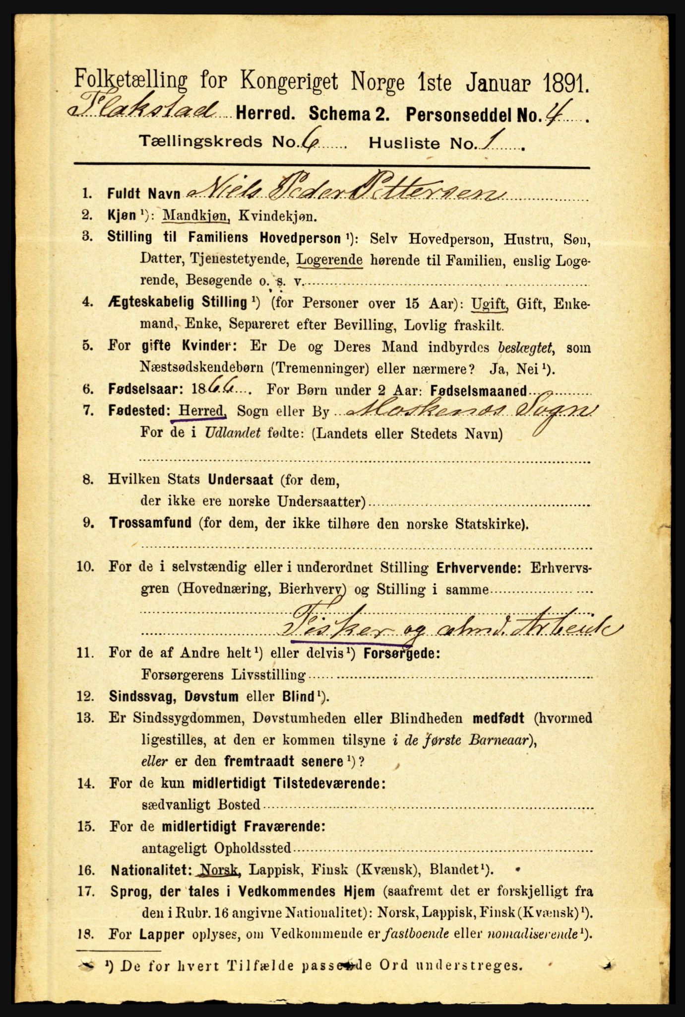 RA, 1891 census for 1859 Flakstad, 1891, p. 2950