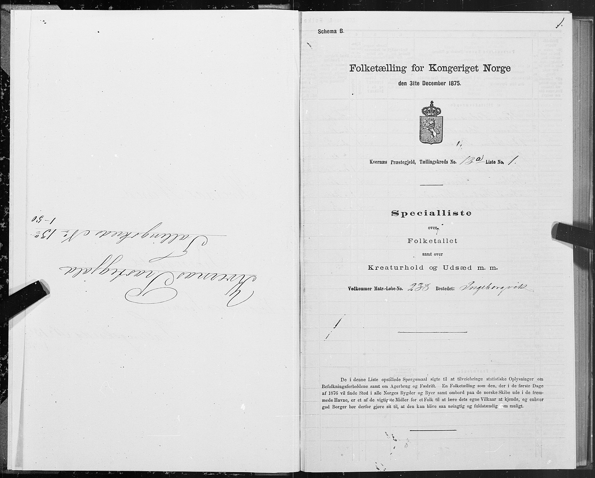 SAT, 1875 census for 1553P Kvernes, 1875, p. 7001