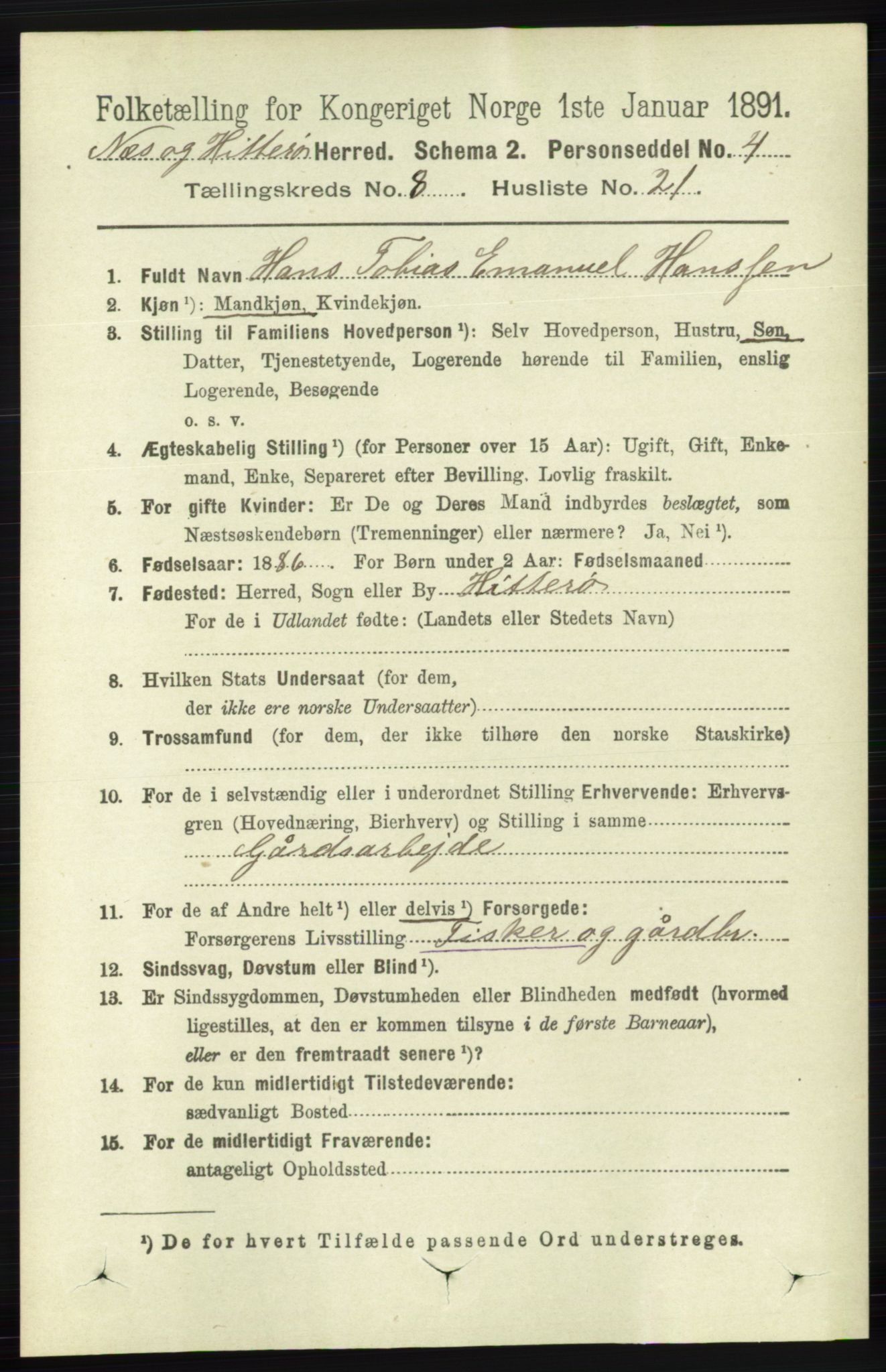 RA, 1891 census for 1043 Hidra og Nes, 1891, p. 3441