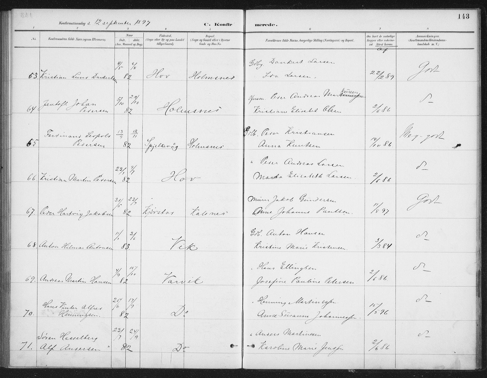 Ministerialprotokoller, klokkerbøker og fødselsregistre - Nordland, SAT/A-1459/888/L1245: Parish register (official) no. 888A11, 1888-1900, p. 143