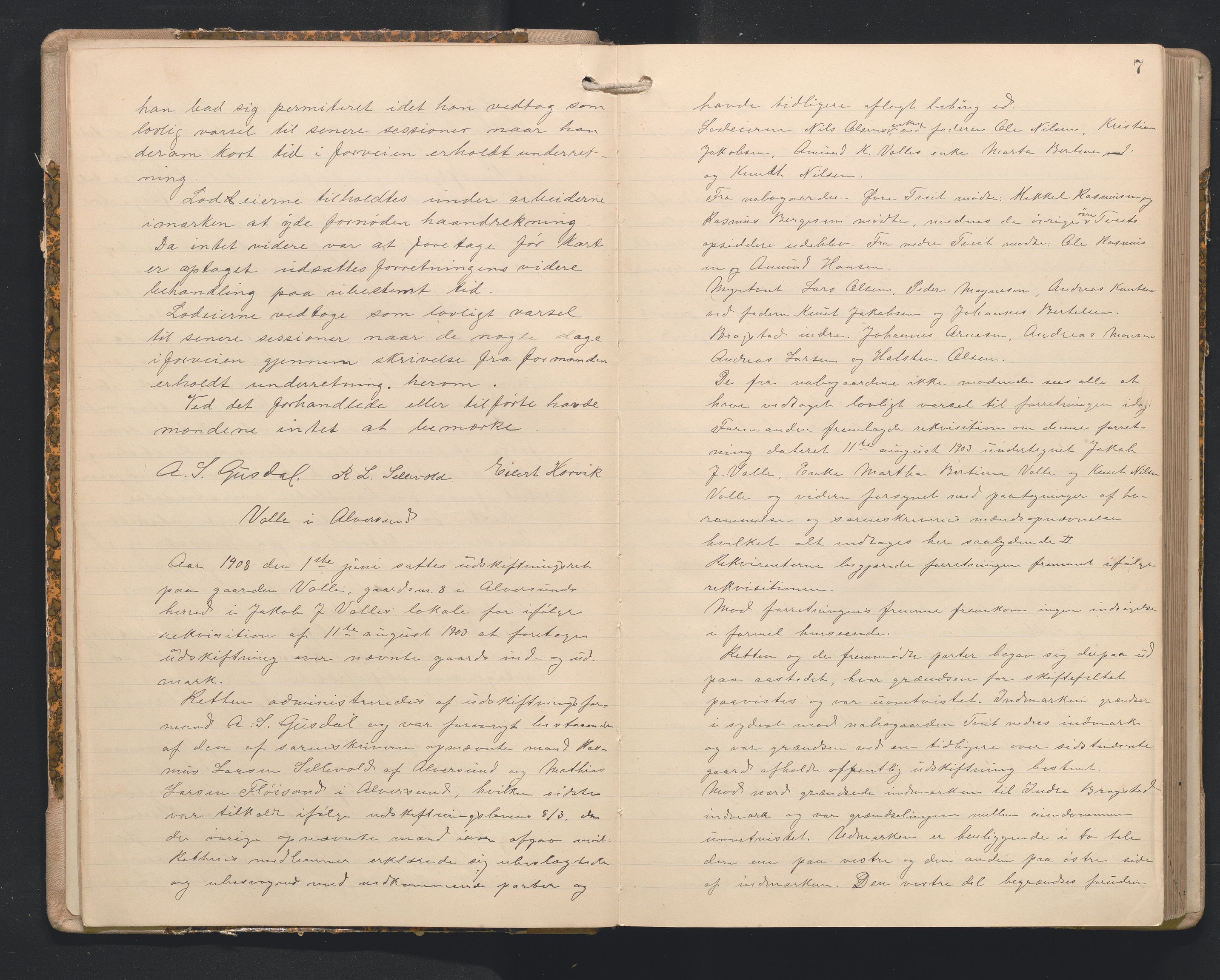 Hordaland jordskiftedøme - I Nordhordland jordskiftedistrikt, AV/SAB-A-6801/A/Aa/L0018: Forhandlingsprotokoll, 1908-1911, p. 6b-7a