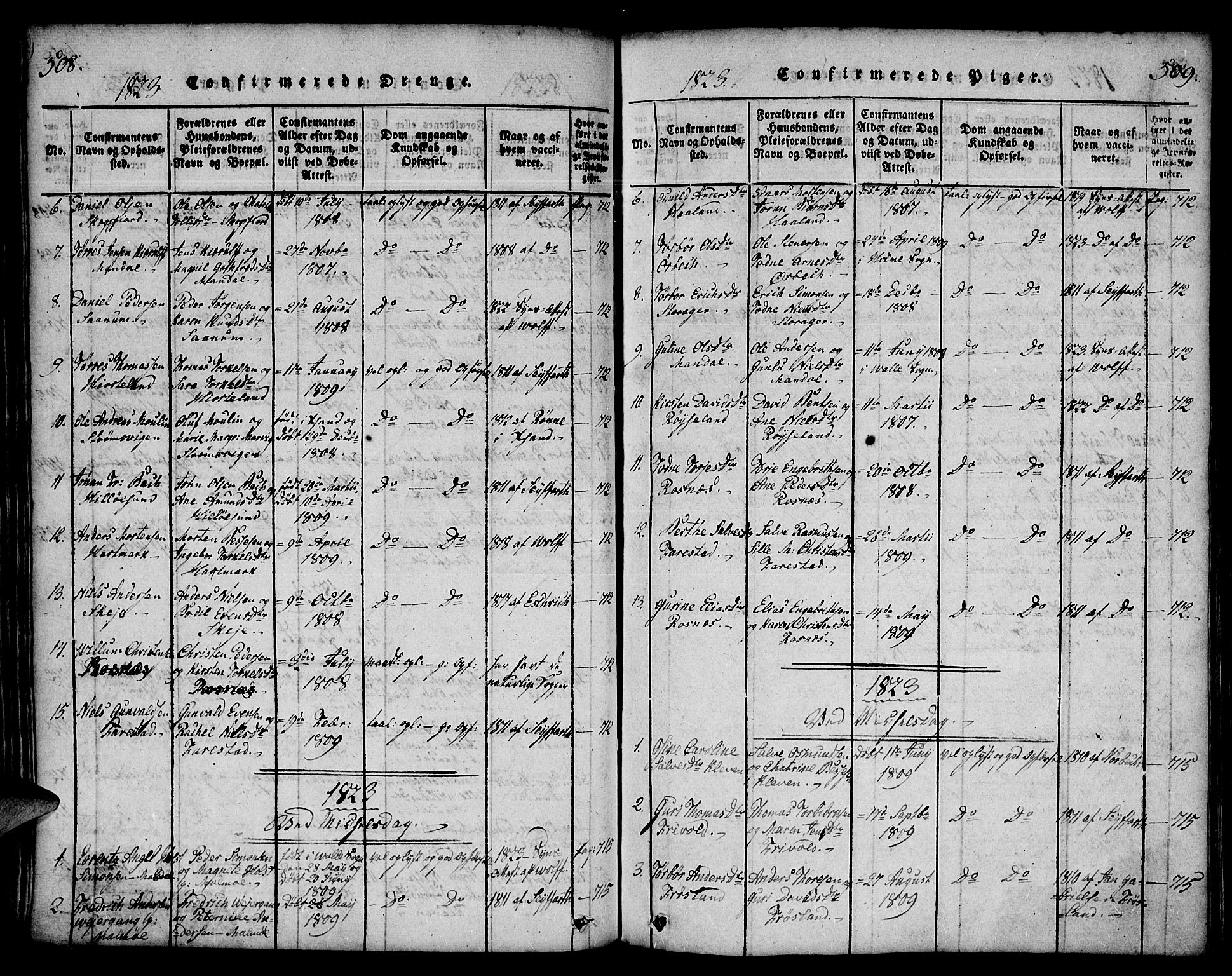 Mandal sokneprestkontor, AV/SAK-1111-0030/F/Fa/Faa/L0010: Parish register (official) no. A 10, 1817-1830, p. 508-509