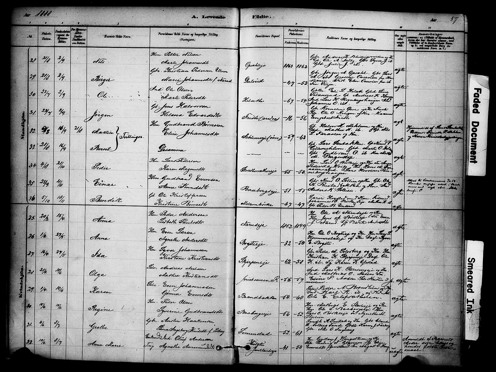 Ringsaker prestekontor, AV/SAH-PREST-014/K/Ka/L0014: Parish register (official) no. 14, 1879-1890, p. 57