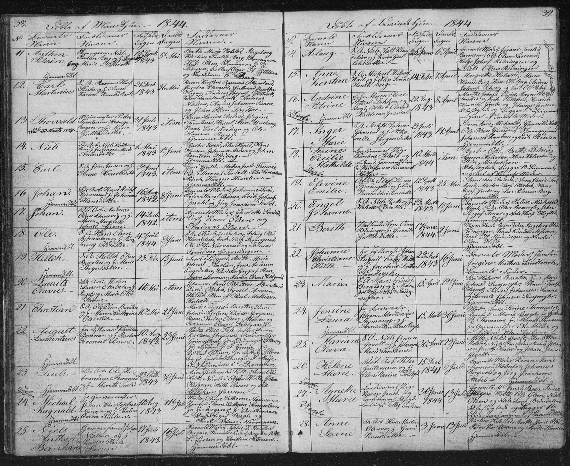 Kongsberg kirkebøker, SAKO/A-22/G/Ga/L0002: Parish register (copy) no. 2, 1839-1858, p. 38-39