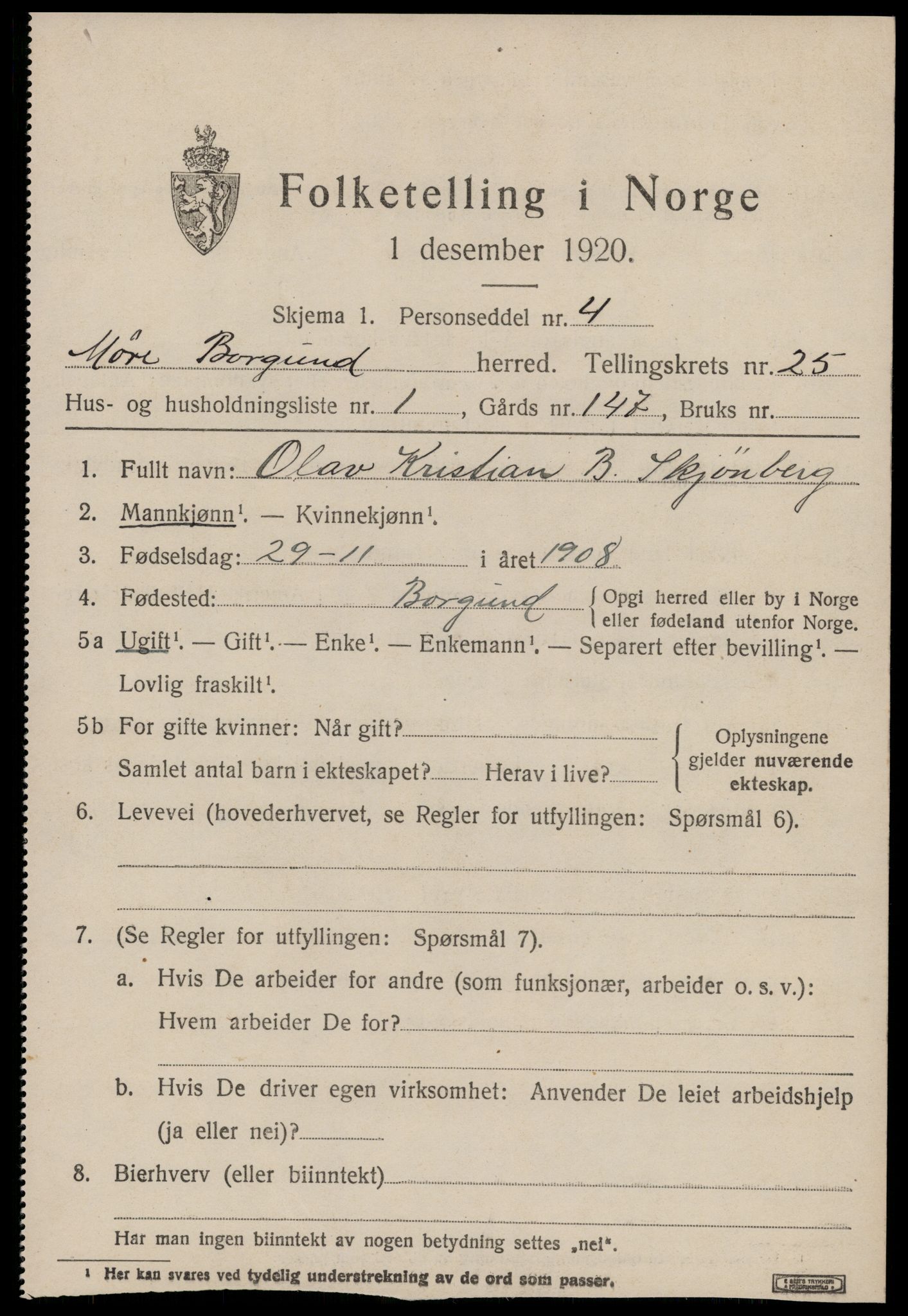 SAT, 1920 census for Borgund, 1920, p. 16804