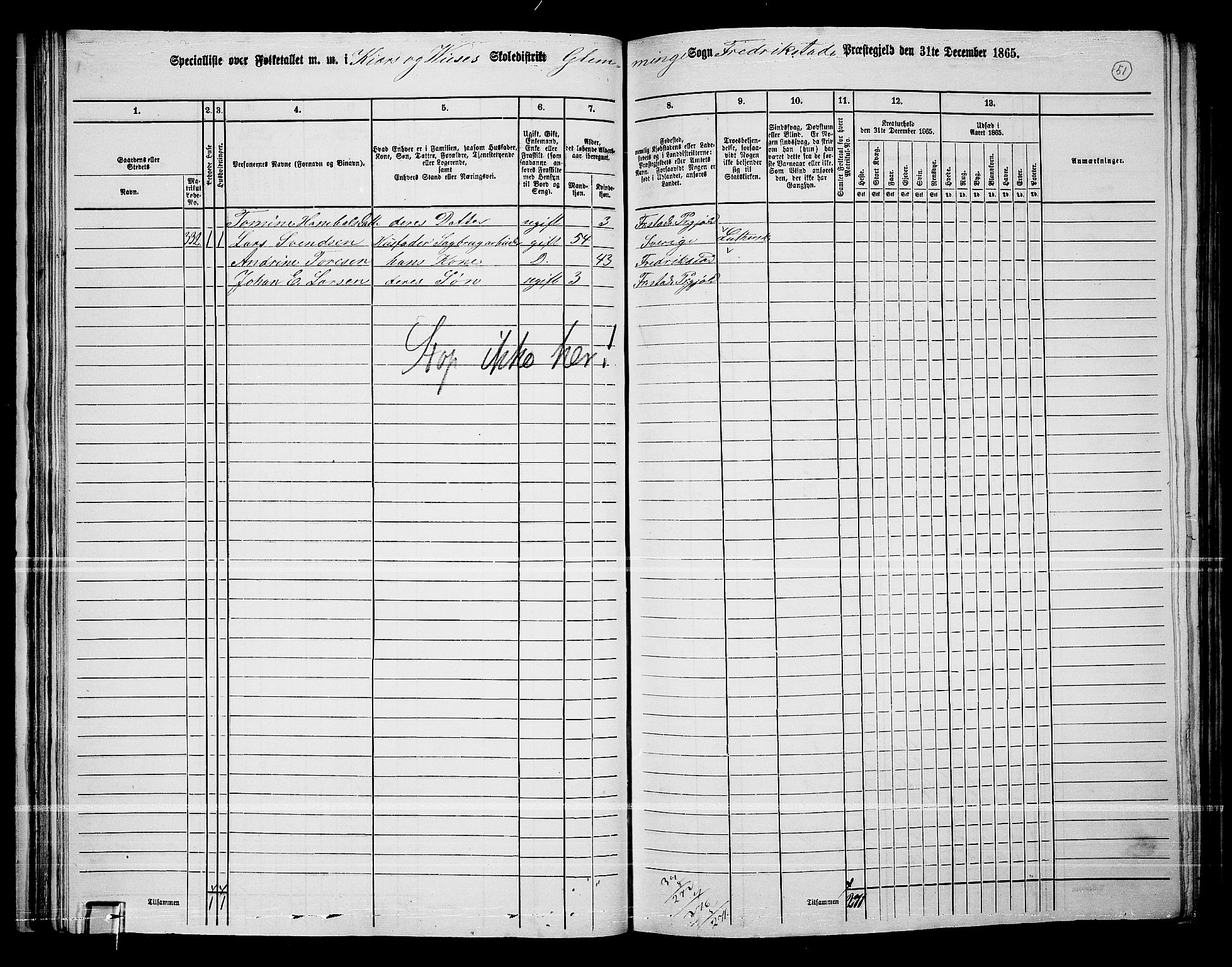 RA, 1865 census for Fredrikstad/Glemmen, 1865, p. 49