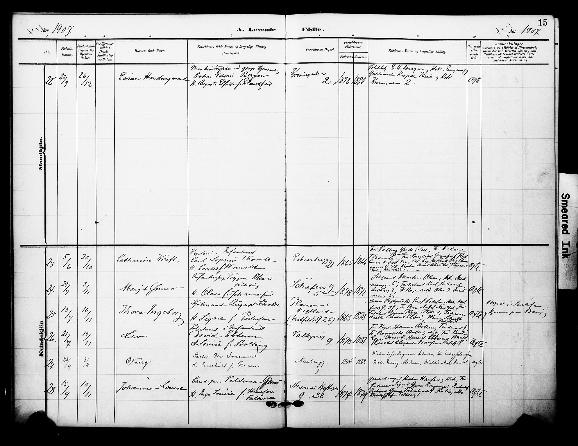 Garnisonsmenigheten Kirkebøker, AV/SAO-A-10846/F/Fa/L0014: Parish register (official) no. 14, 1905-1914, p. 15