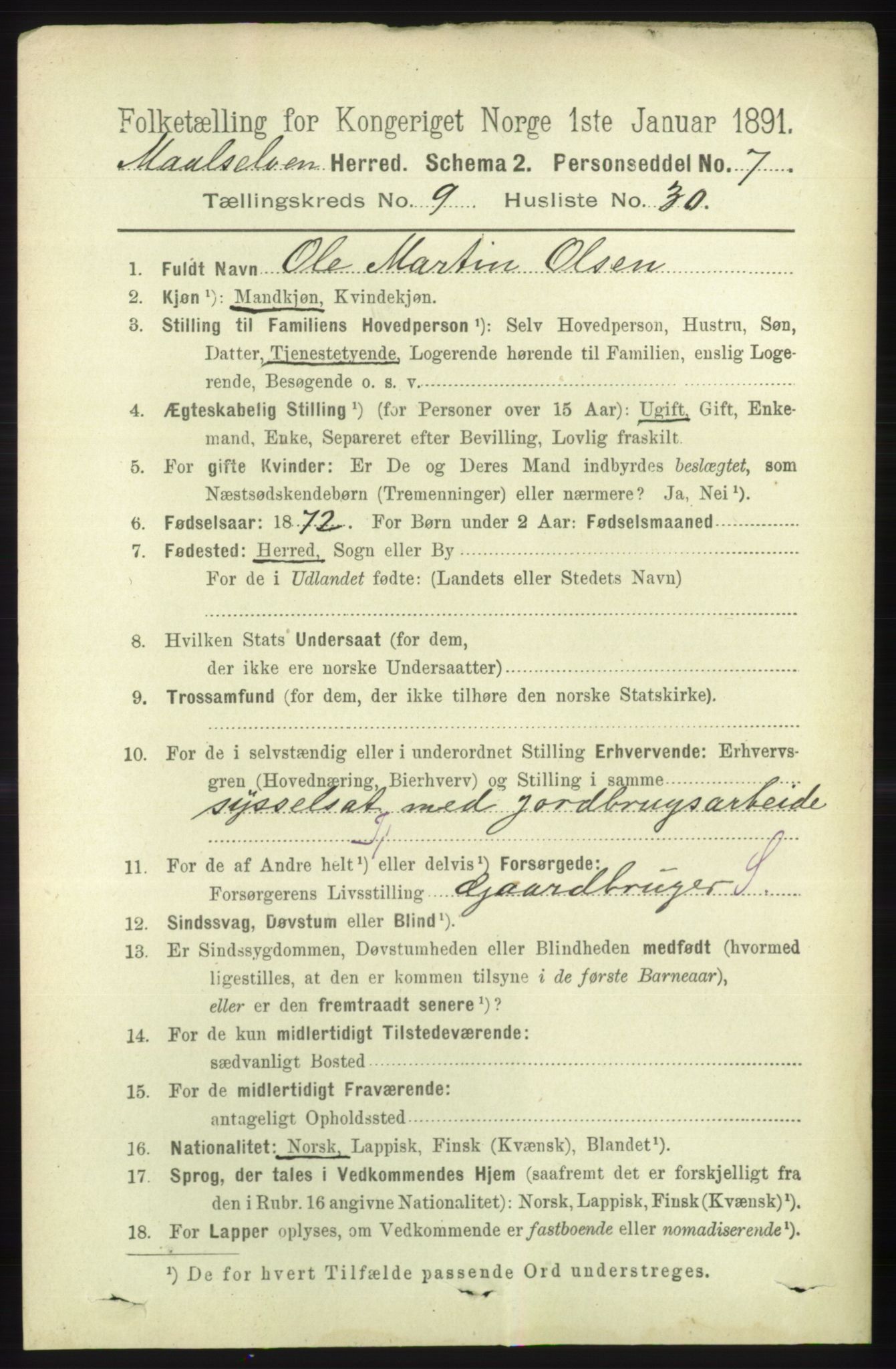 RA, 1891 census for 1924 Målselv, 1891, p. 2956