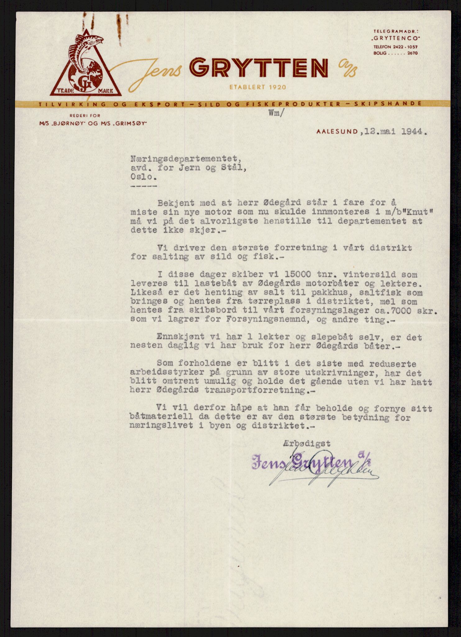 Direktoratet for industriforsyning, Sekretariatet, AV/RA-S-4153/D/Df/L0055: 9. Metallkontoret, 1940-1945, p. 243