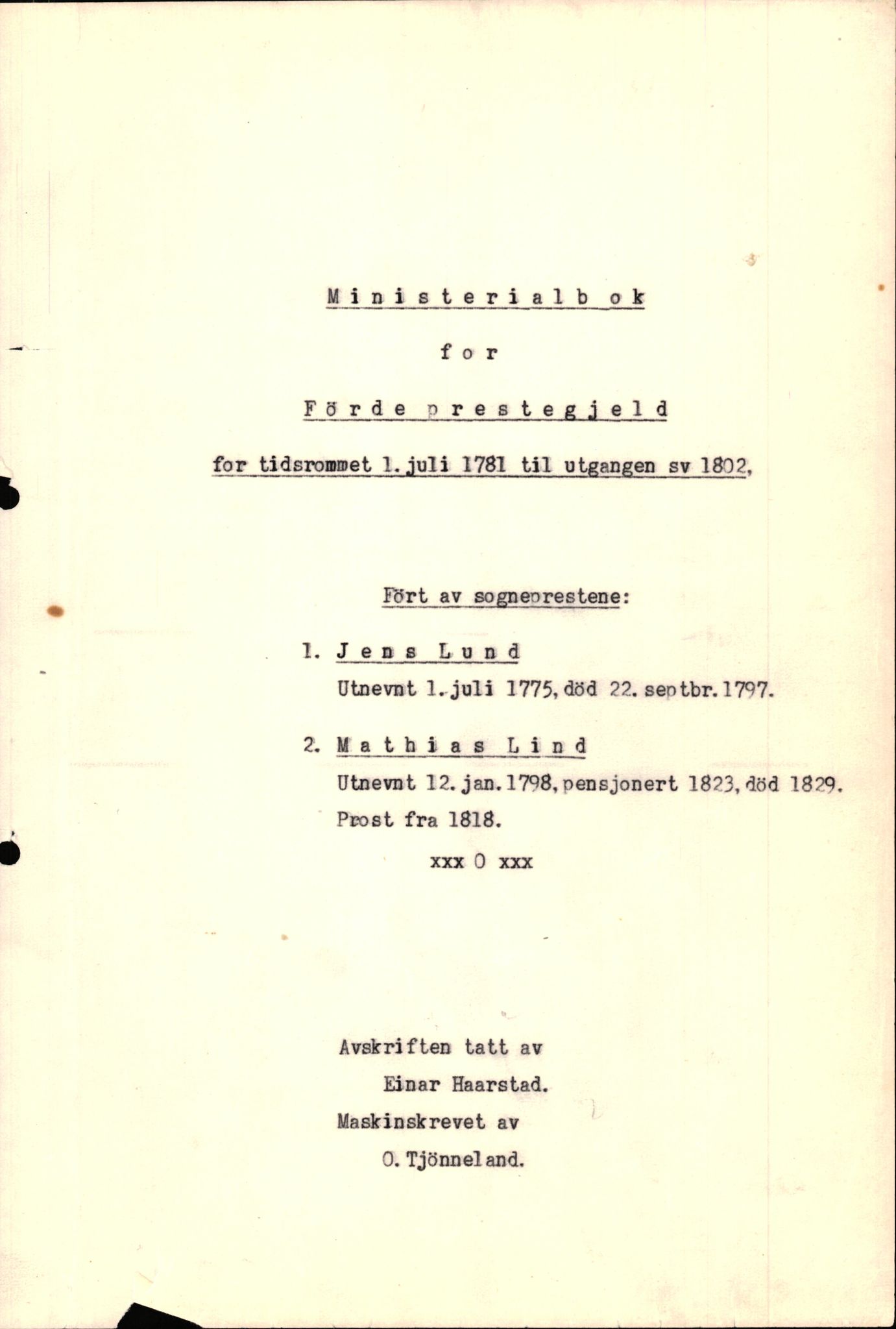Samling av fulltekstavskrifter, SAB/FULLTEKST/B/14/0008: Førde sokneprestembete, ministerialbok nr. A 4, 1781-1802, p. 1